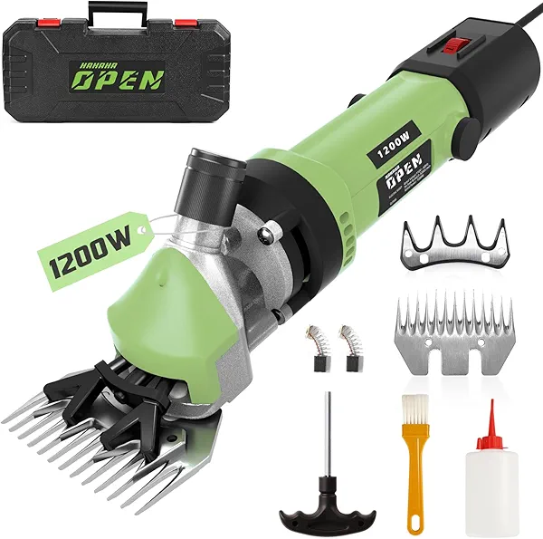 1200W Sheep Shears Clippers, 3200RPM 6-Speed Adjustable Heavy Duty Electric Sheep Shears for Dogs and Farm Livestock Grooming, 13T Blades, Professional Thick Coat Dog Clippers for Alpacas (Green)