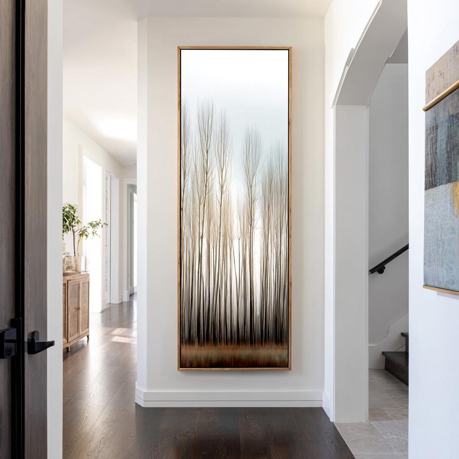 XINBAO Brzozowe drzewa obraz na płótnie, wysokie wąskie drzewa, pionowe dzieło sztuki naturalnej, pozioma dekoracja łóżka, płótno ścienne (70 x 210 cm)