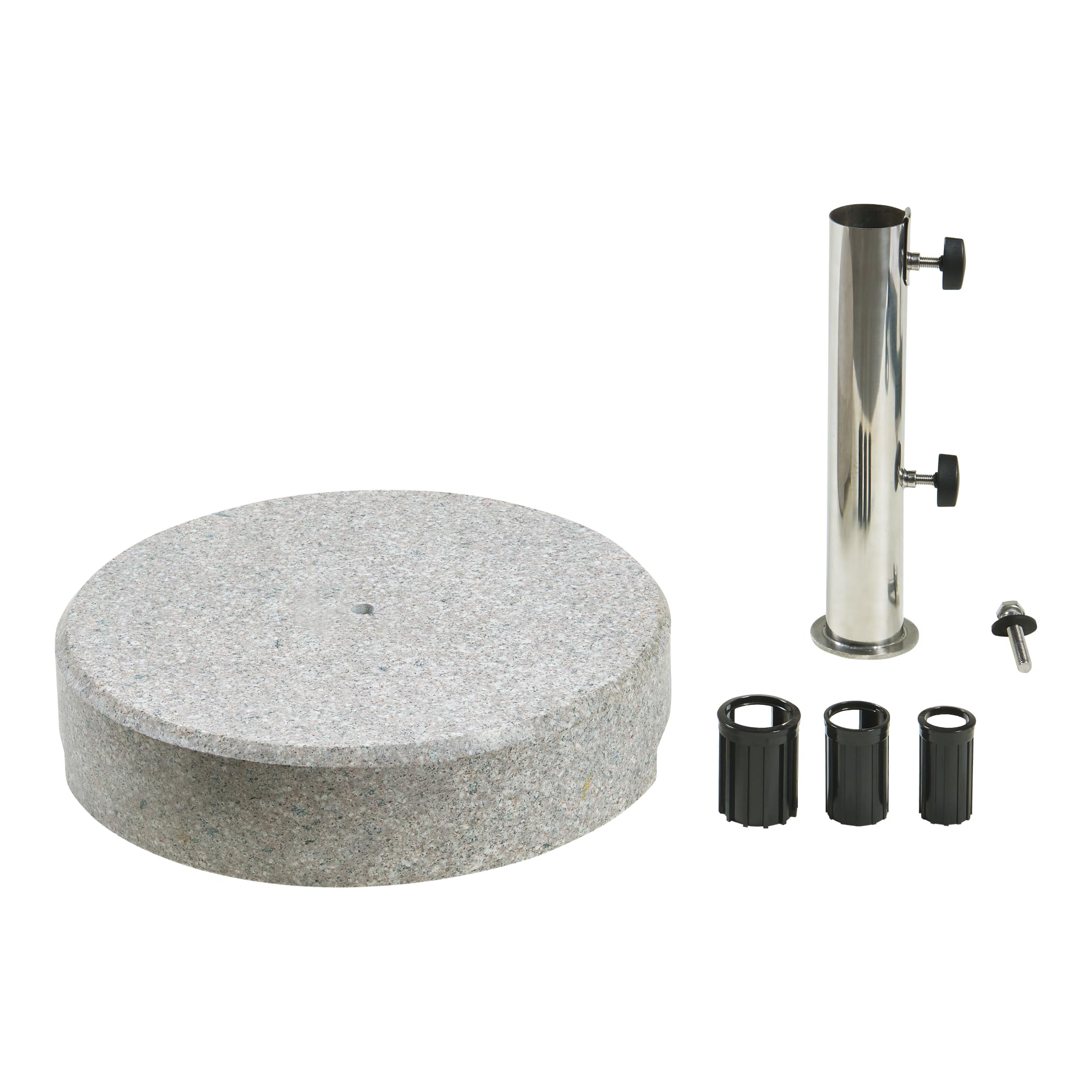 casa.pro Soporte de Sombrilla para Terraza con 2 Tornillos de Bloqueo Base para Parasol Apto para Poste con Diámetro: 25/32/38/49 mm Duradera Natural Plástico Redonda Granito Ø38x9cm - Gris