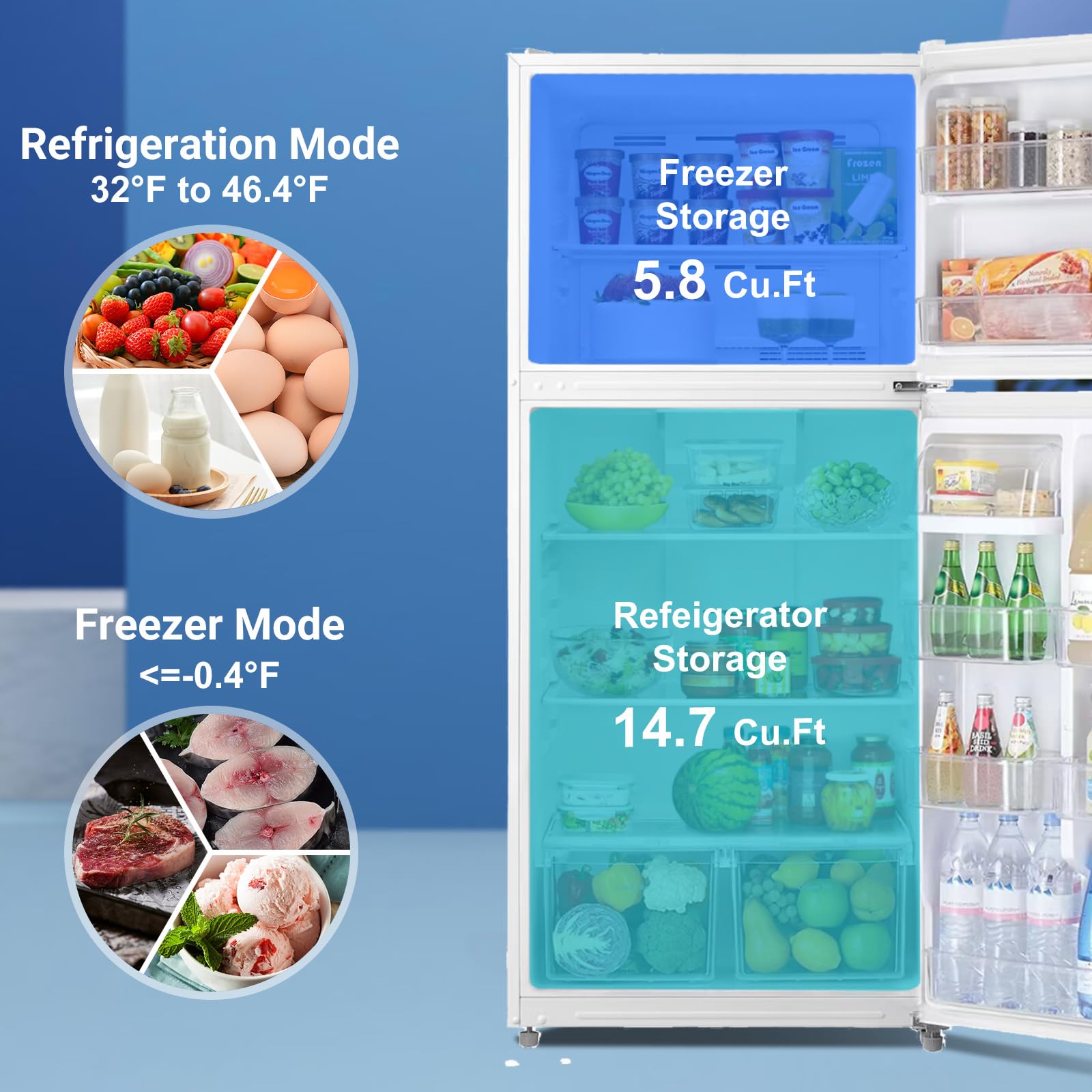 Smeta 30'' Full Size Refrigerator With Top Freezer, Top Mount 21 Cu. Ft Fridge For Kitchen, Garage, Office, Frost Free, 66 Inch on Fridge.com - View 3
