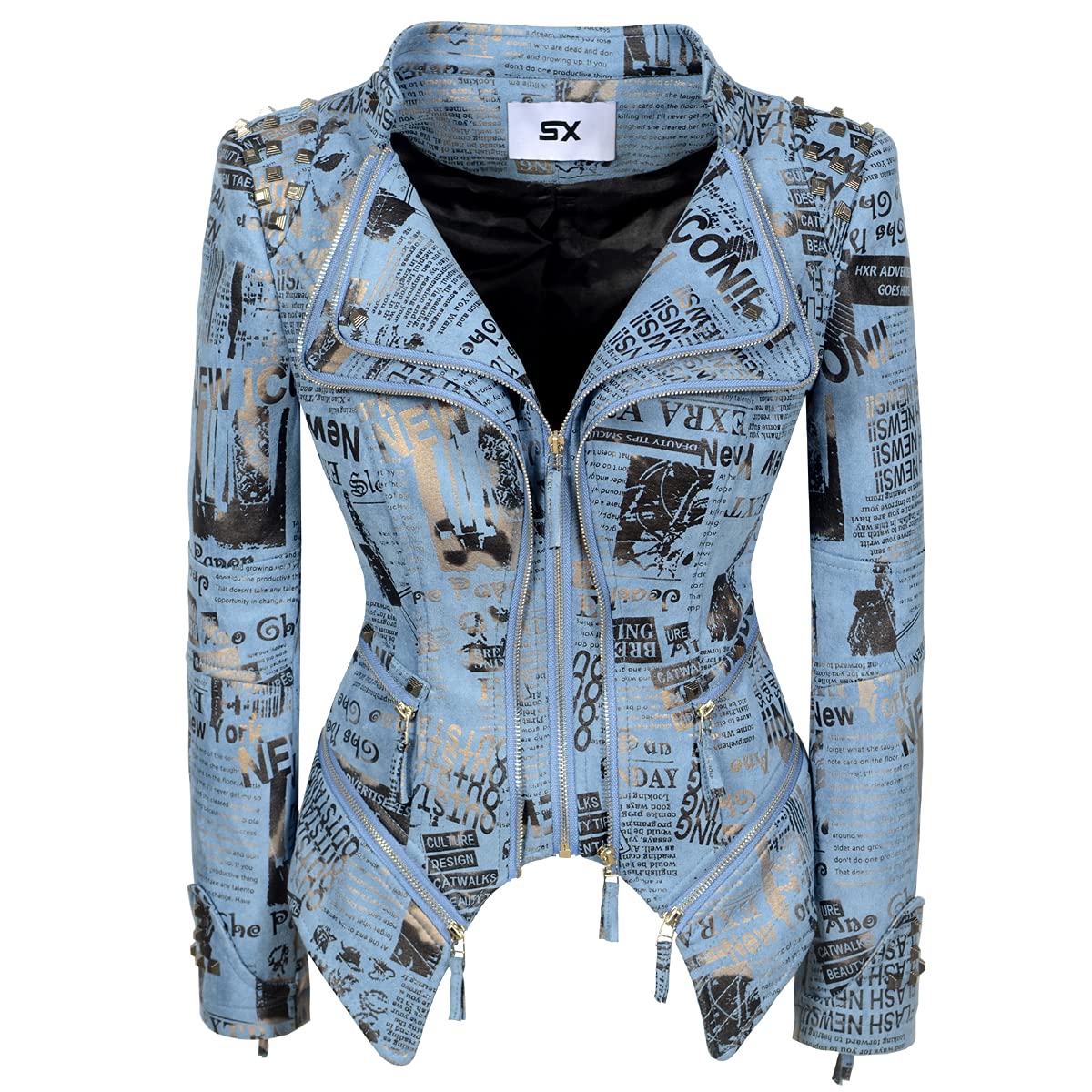 Fashion SXSX Women's Fashion Studded Perfectly Shaping Faux Leather Biker Jacket