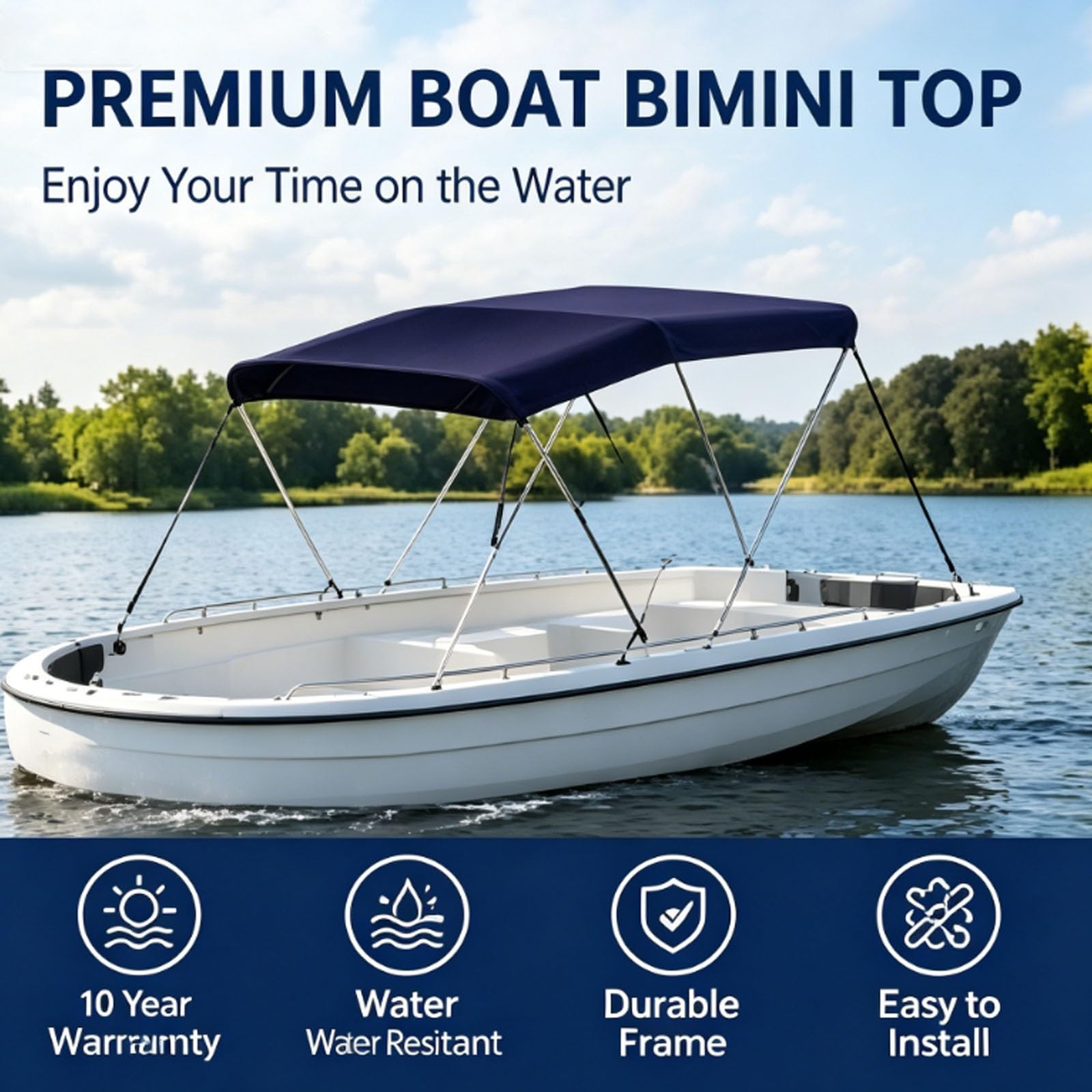 Tendalino Barca, Tendalino per Gommone con Struttura in Lega di Alluminio, Accessori di Montaggio Inclusi, per Pontoni e Bowrider