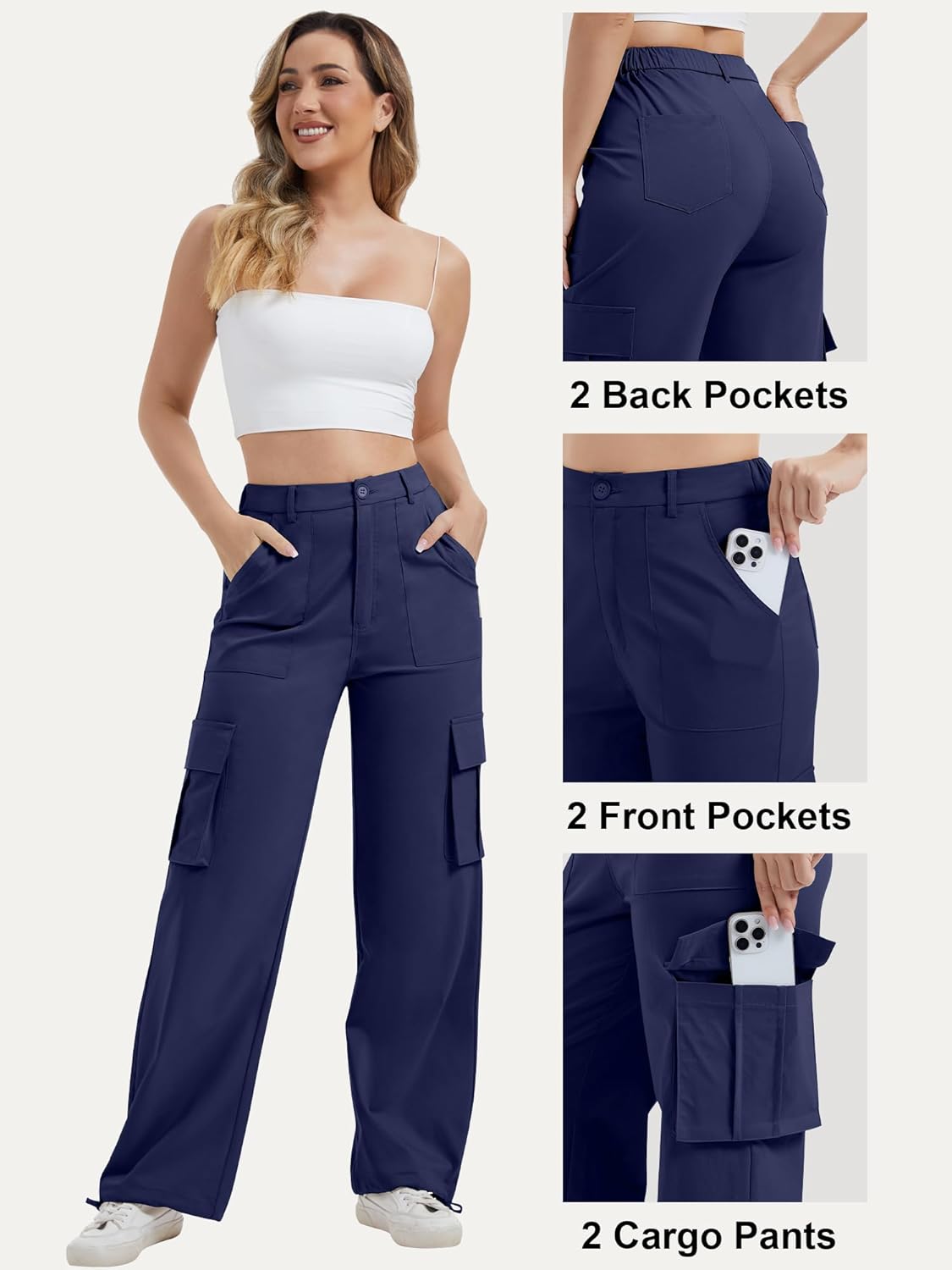 AVAMO Cargo Pants for Women with Pockets High Waist Lightweight Stretchy Hiking Casual Streetwear Baggy Wide Leg Pants - Image 5