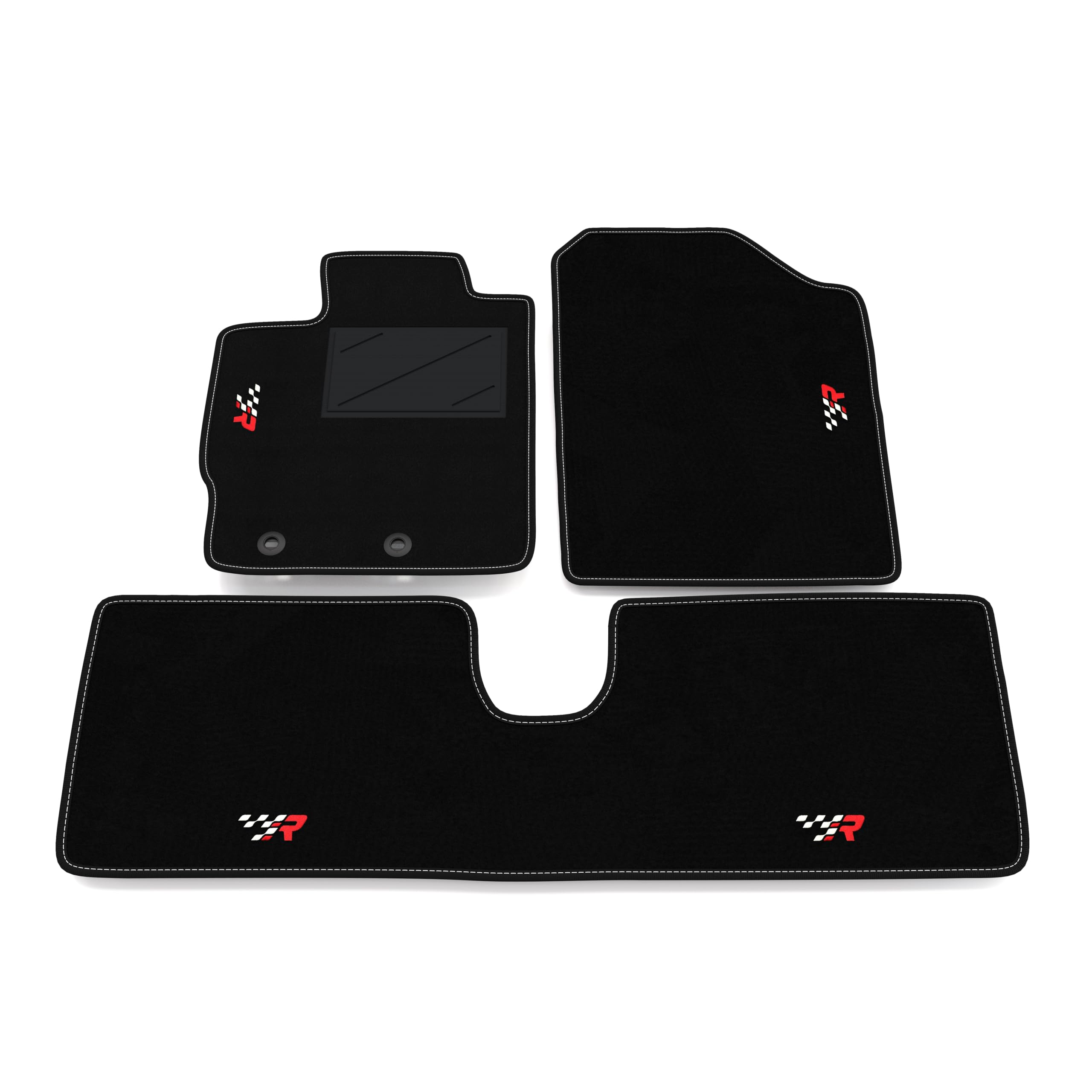 Set de Tapis de Voiture compatibles avec Toyota Yaris 3 2011-2020 - arrière uni | Tapis sur Mesure en Moquette, Broderie R Racing, sur Mesure