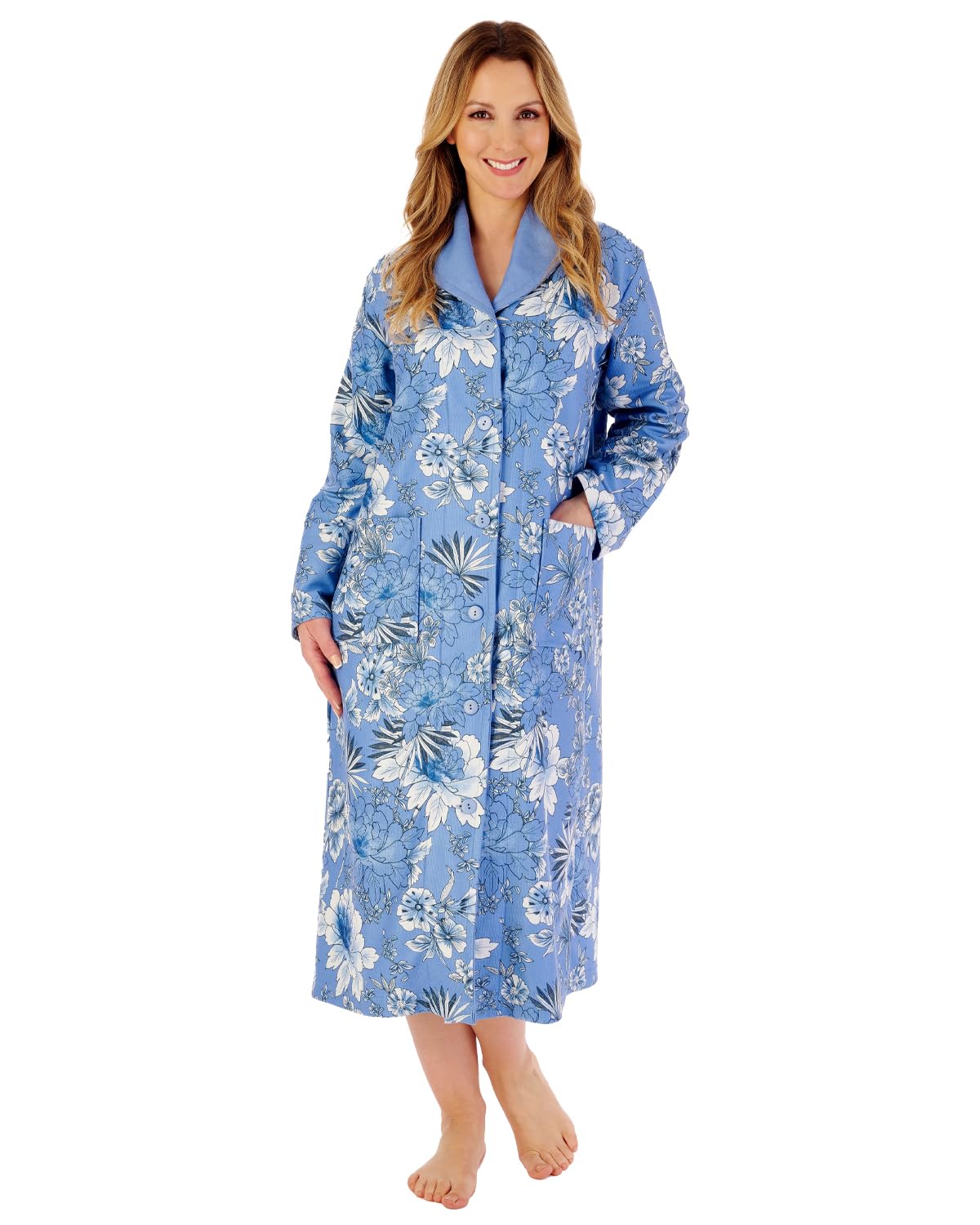 Slenderella HC02351-BL Women's Blue Print Floral Pattern Dressing Gown XLarge