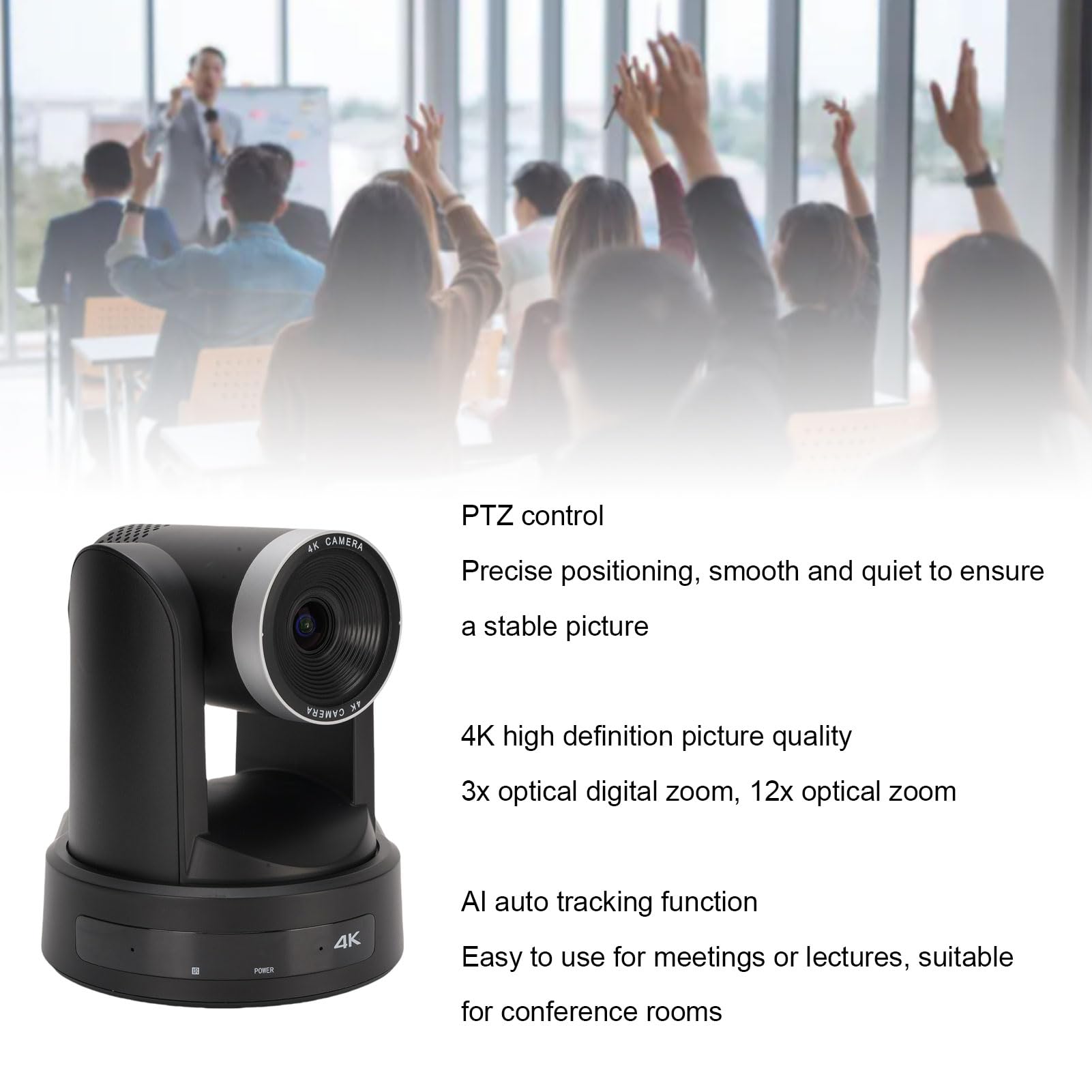 SENECESLI Videocamera per la Sala Conferenze, Telecamera per Conferenze 12x Zoom Ottico 4k per Streaming Live (Spina europea)