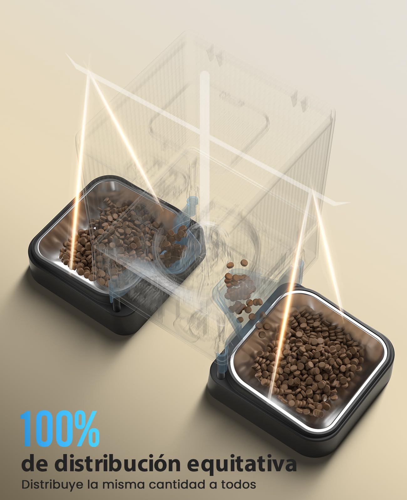 oneisall 5L Comedero Automático Gato 2 Tazones, 5G/2.4G WiFi Máquina de Comida Inteligente para Gatos/Perros, fácil Operación con Control App, con 2 Tazones de Acero Inoxidable, Grabadora de Voz