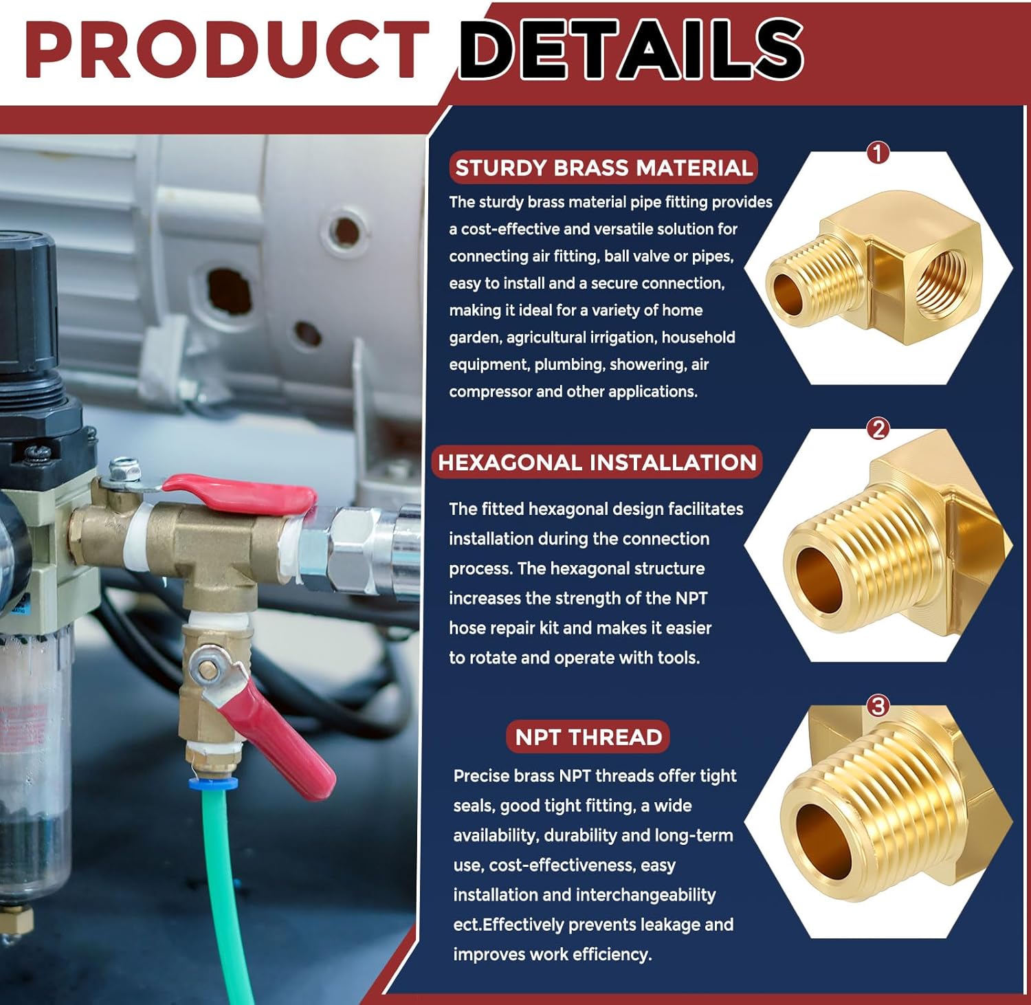 Pack of 4, 90 Degree 1/4" FeMale NPT to 1/4" Male NPT Solid Brass Barstock Street Elbow, Forged Pipe Fitting for Pipe Leak Repair, Bathroom Remodeling, Tool Extensions, Compression