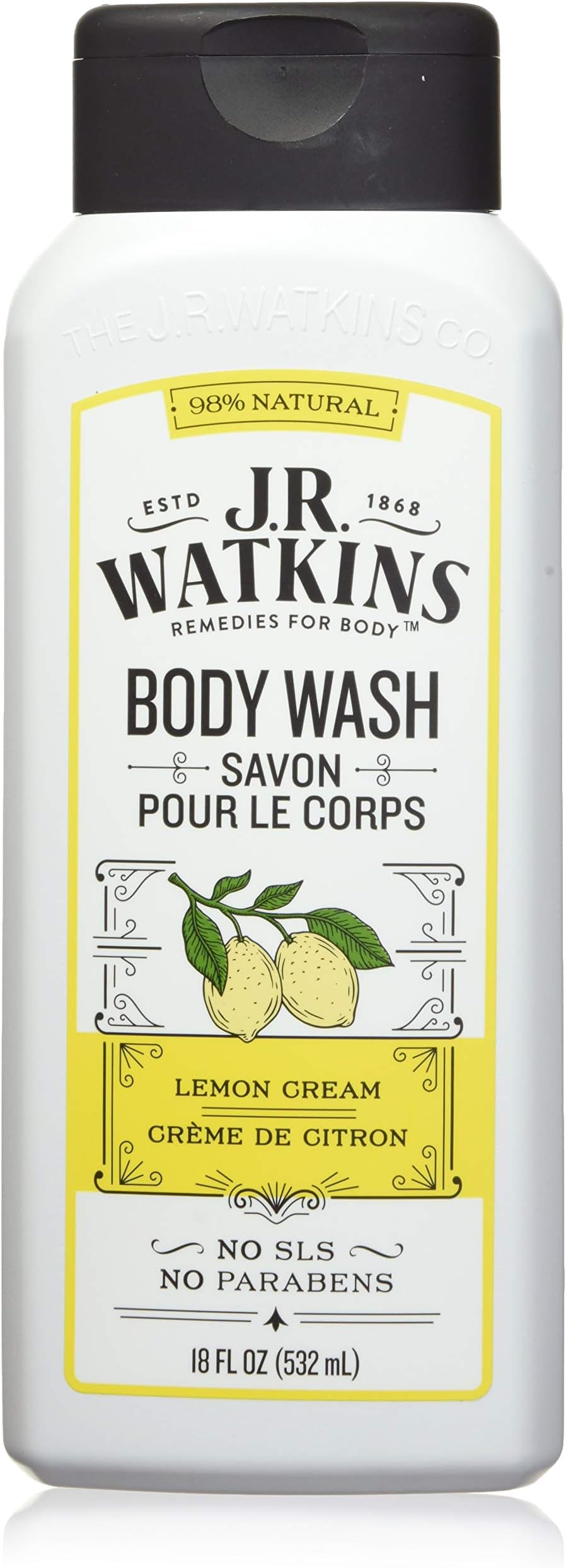 J.R. Watkins Daily Moisturizing Lemon Cream Body Wash, 18 Ounce