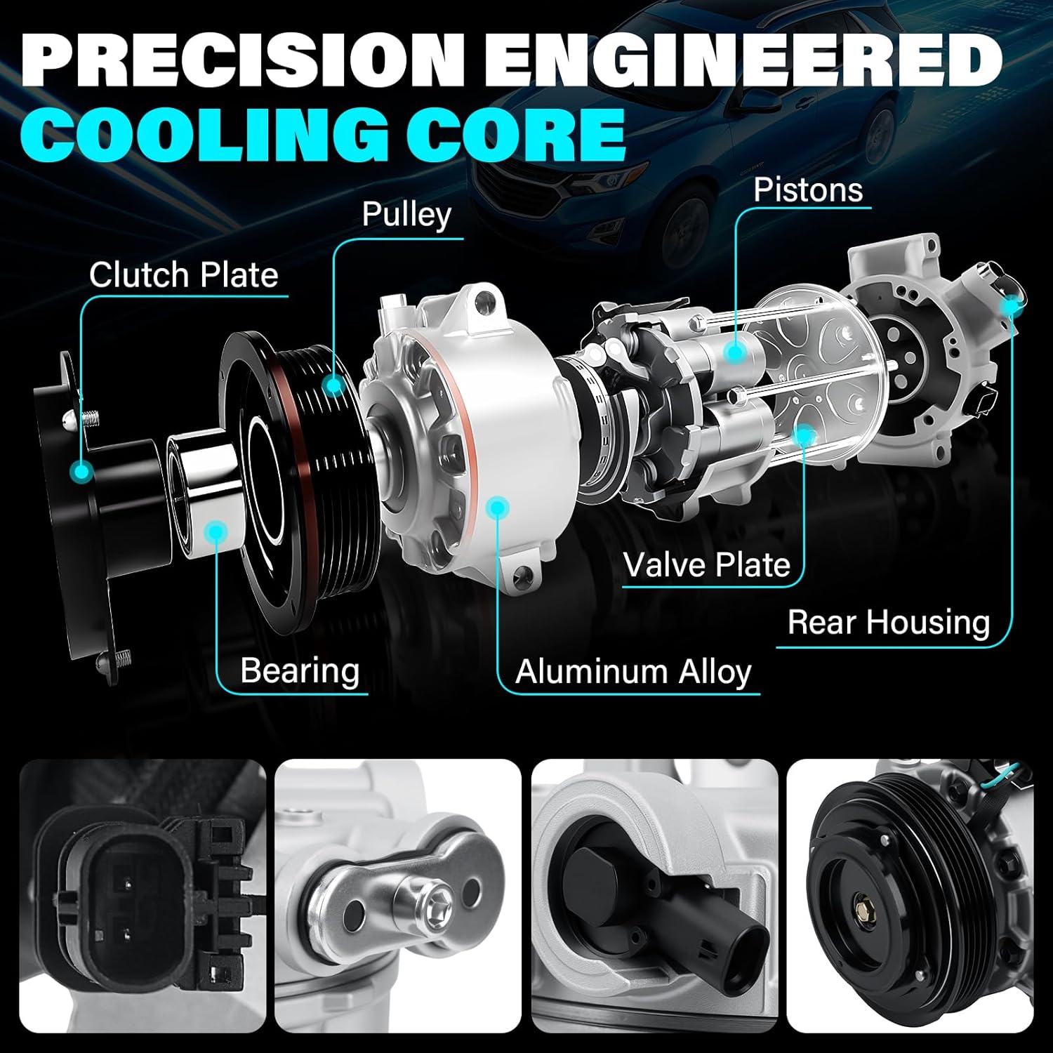 22947668 AC Compressor Kit with Clutch for Chevy Equinox 2016-2017, Malibu 2013-2016, Impala 2014-2015, GMC Terrain 2015-2017,Buick Regal 2014-2017| Fits 2.0L 2.4L 2.5L Engines| Repalces OEM CO22285C
