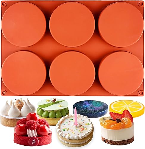 Funshowcase Molde de silicona para hornear de disco redondo de 6 cavidades, 4 pulgadas, bandeja circular de resina epoxi, pastel de chocolate,