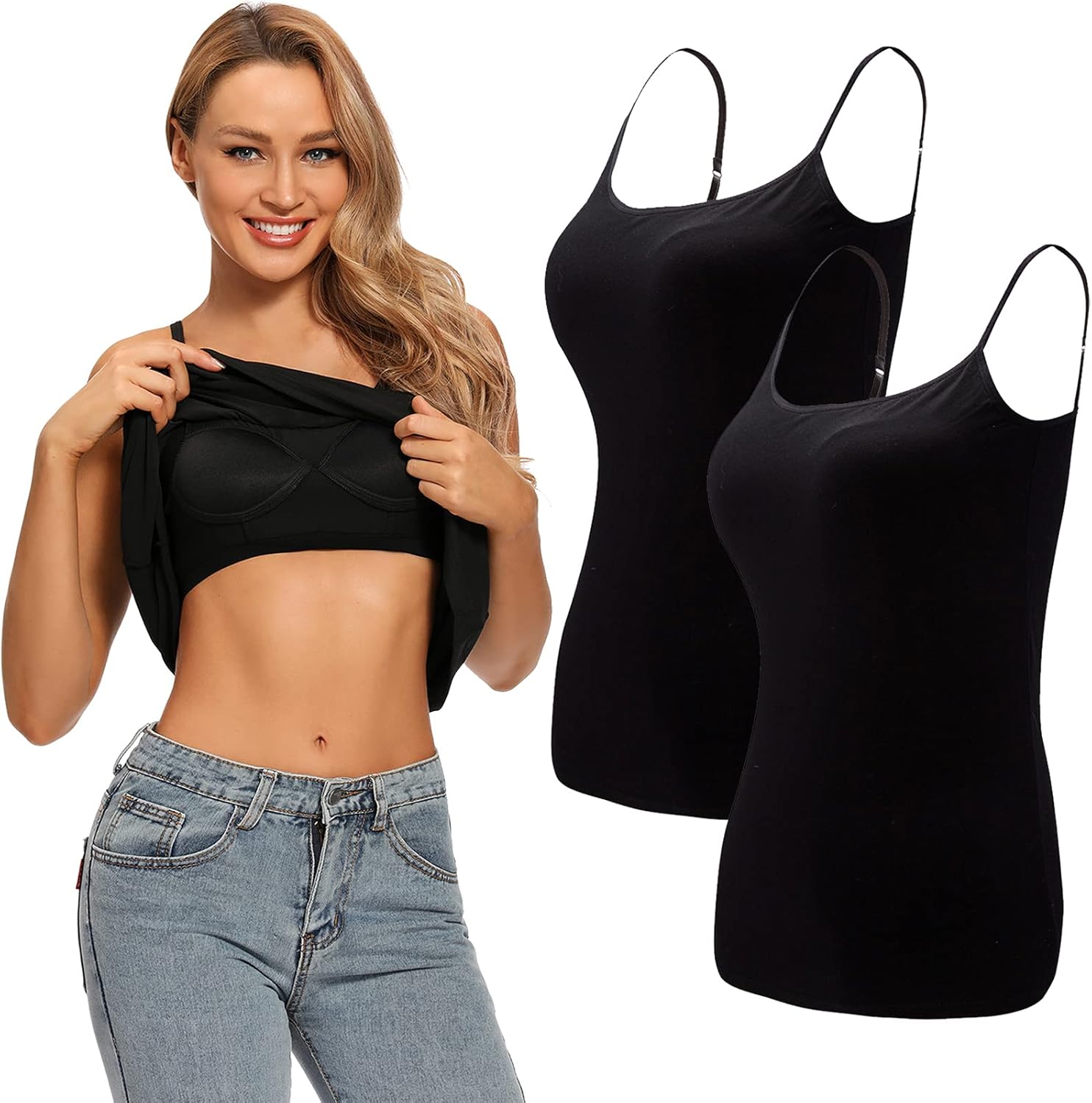 Ibeauti Womens Camisoles Tops with Built in Padded Bra Basic Breathable Tank Top