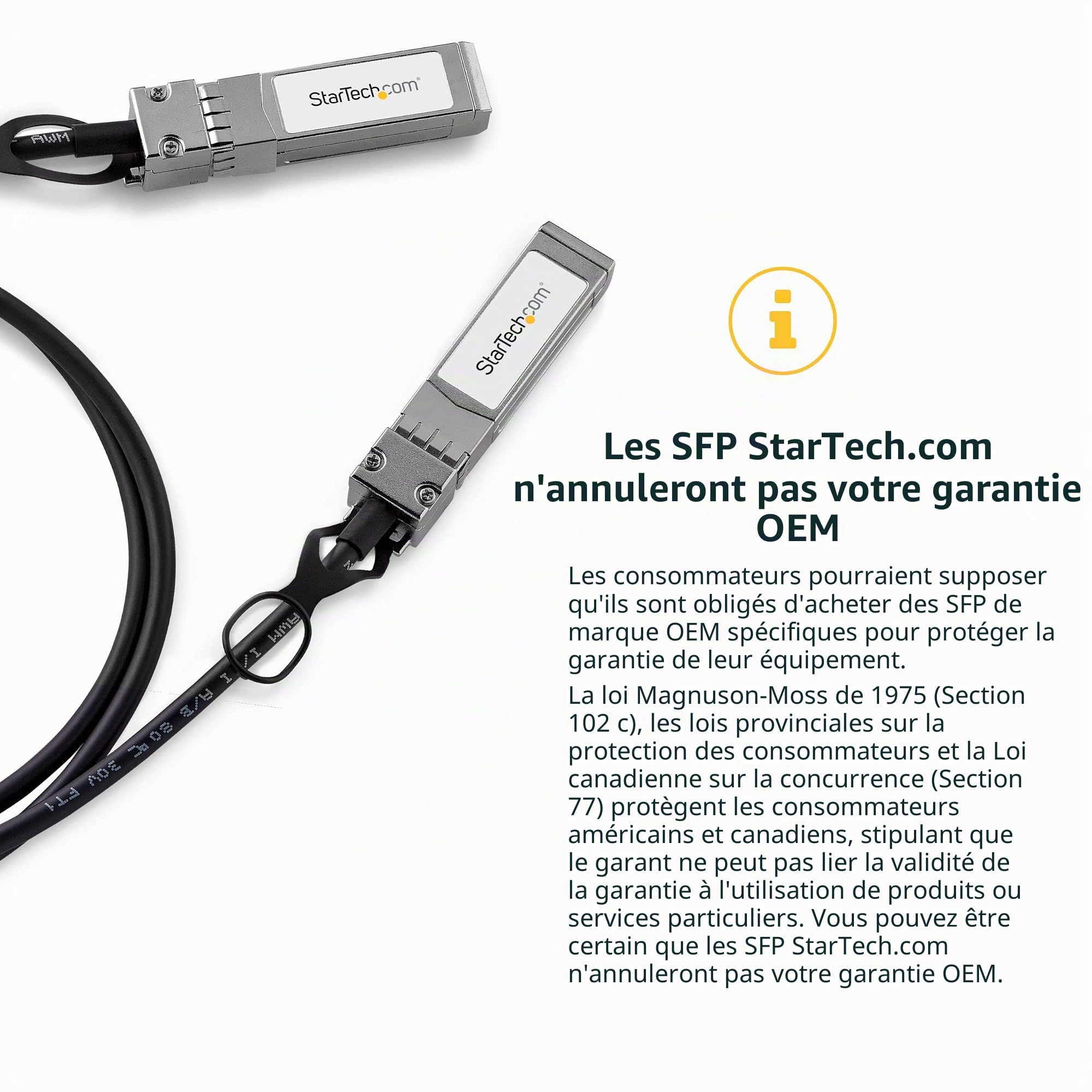 StarTech Câble SFP+ 10 GbE DAC Cisco SFP-H10GB-CU2M 2m (SFPCMM2M) | Réseau passif, Connexion directe, Twinax cuivre, Alternative économique à la fibre, Conforme MSA