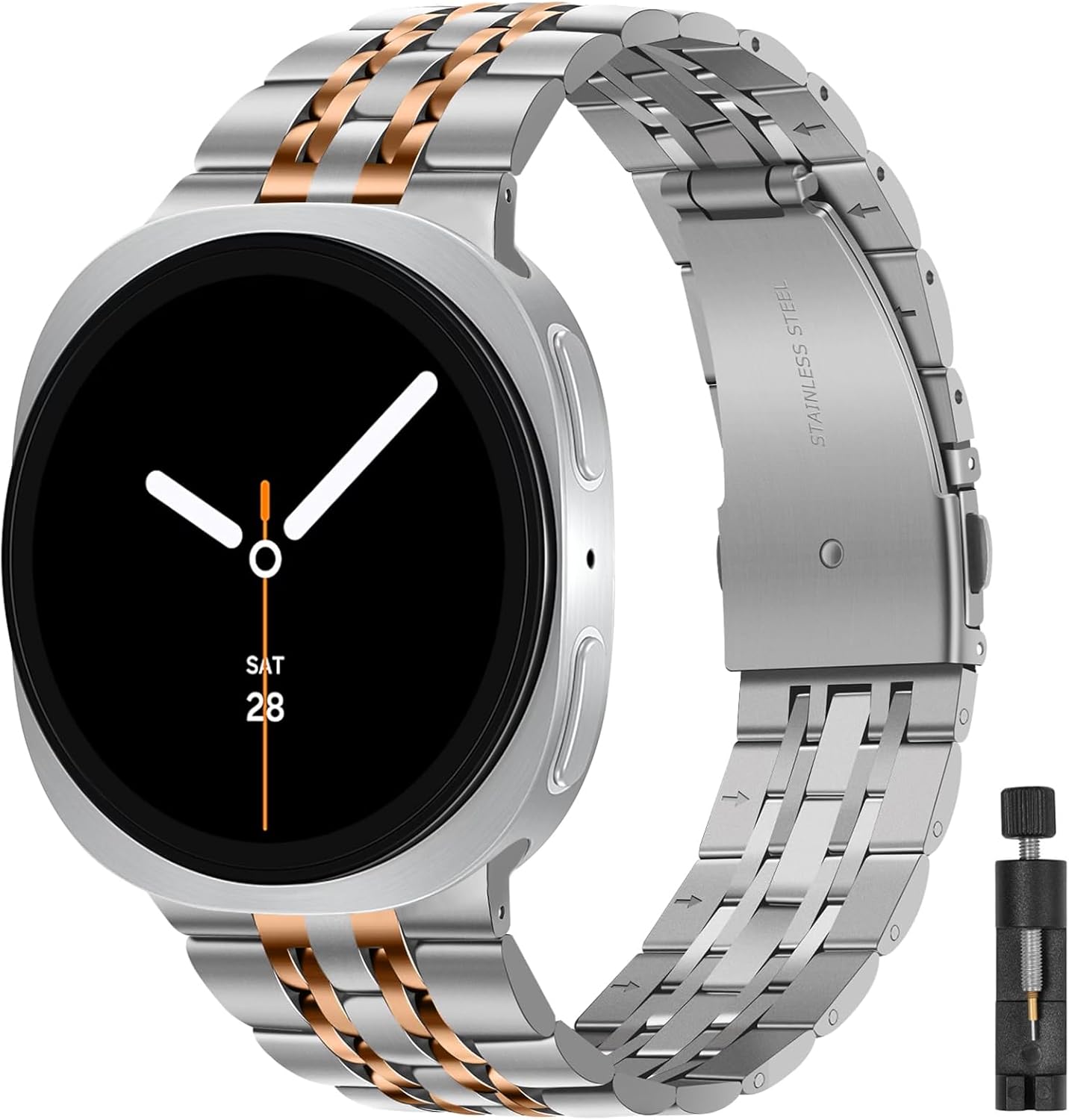 Metal Band Compatible with Samsung Galaxy Watch 8 44mm 40mm/Watch 8 Classic 46mm, Seven-link Business Stainless Steel Strap for Galaxy 8 Watch Bands Women Men