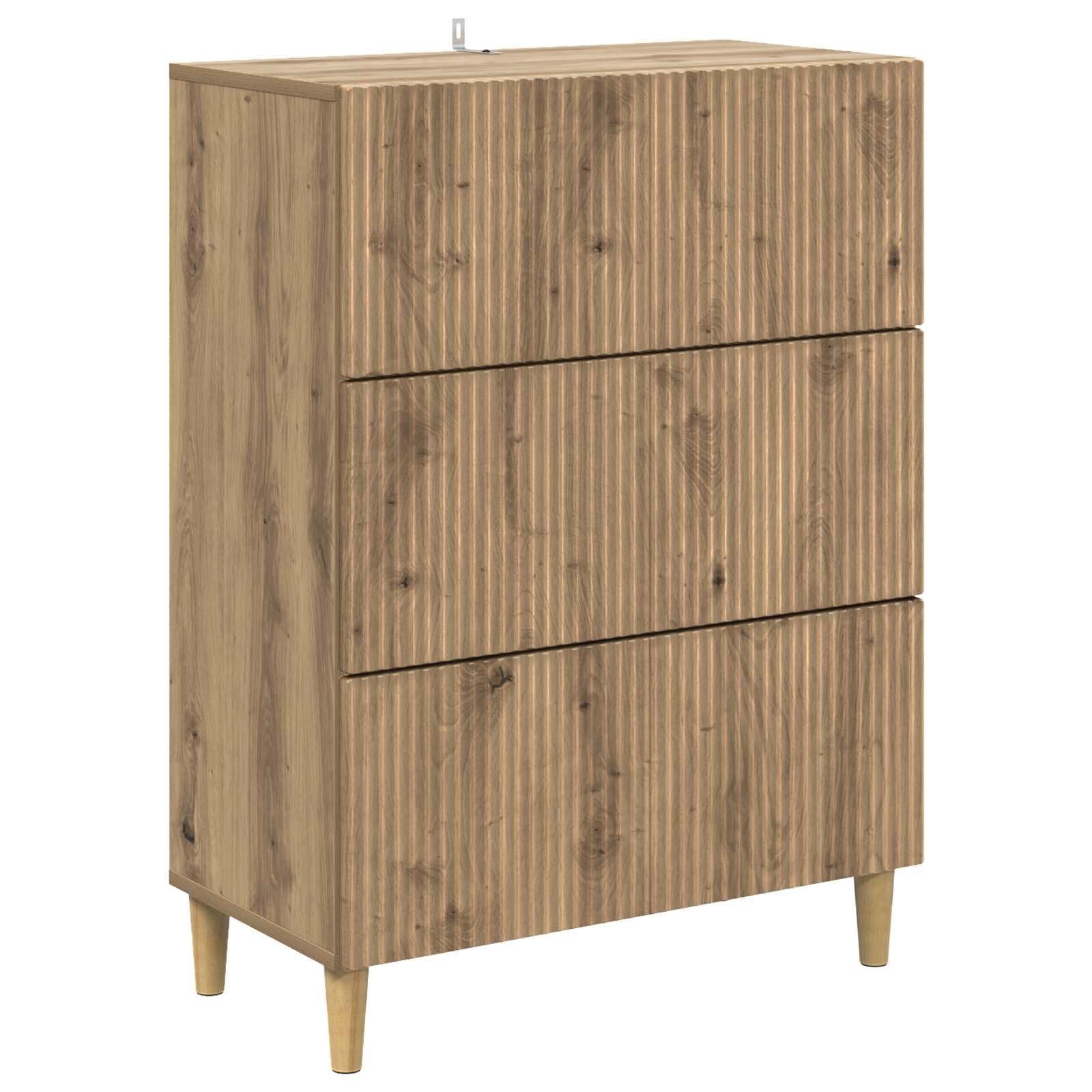 Cassettiera in rovere Artisan, 66 x 34,5 x 90 cm, con 3 cassetti e molto spazio per soggiorno, camera da letto, ufficio, corridoio e cucina