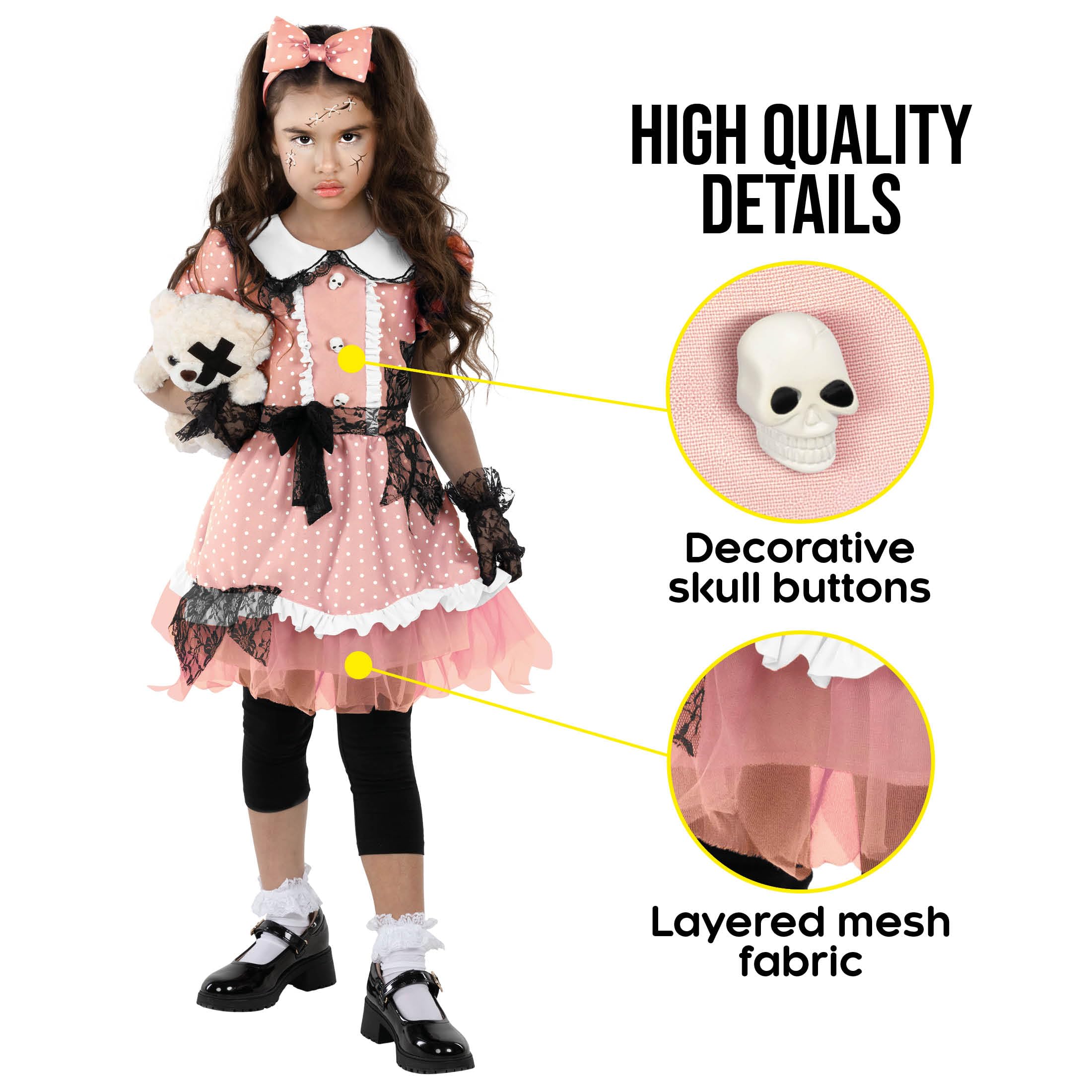 Morph Broken Doll Costume Girls - Creepy Doll Costume for Kids Girls - Scary Halloween Cracked Dolls Costumes for Girl Kids M - Image 3