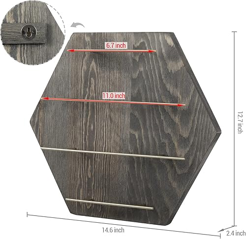 Miniatura 5 de MyGift Perchero hexagonal de metal de madera gris y latón estilo vintage para colgar joyas  Collar montado en la pared de 4 niveles, organizador de