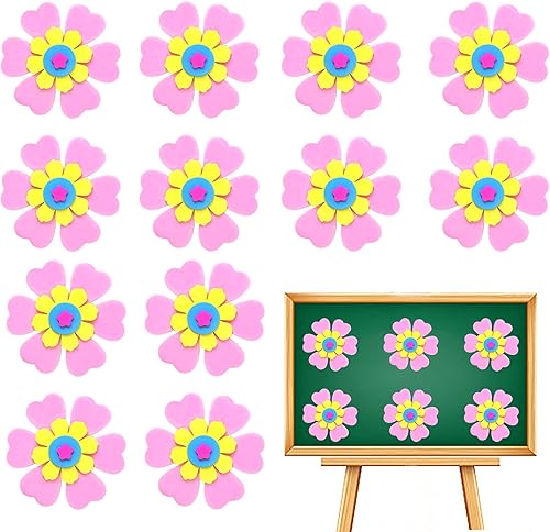 Ercadio 7 calcomanías adhesivas grandes de espuma EVA, calcomanías de espuma de flores, calcomanías de flores rosas de Eva para niños, álbumes de