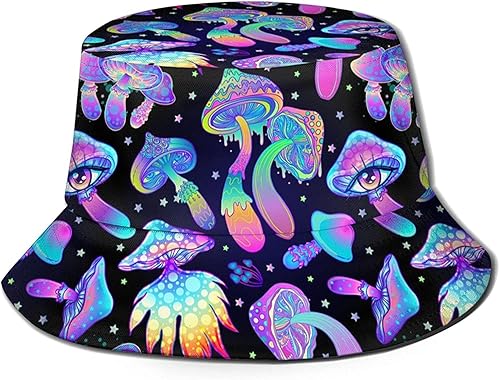RNFENQS Sombrero de pescador de hongos para playa, sombrero de sol plegable para mujeres y hombres, Diseño de hongo