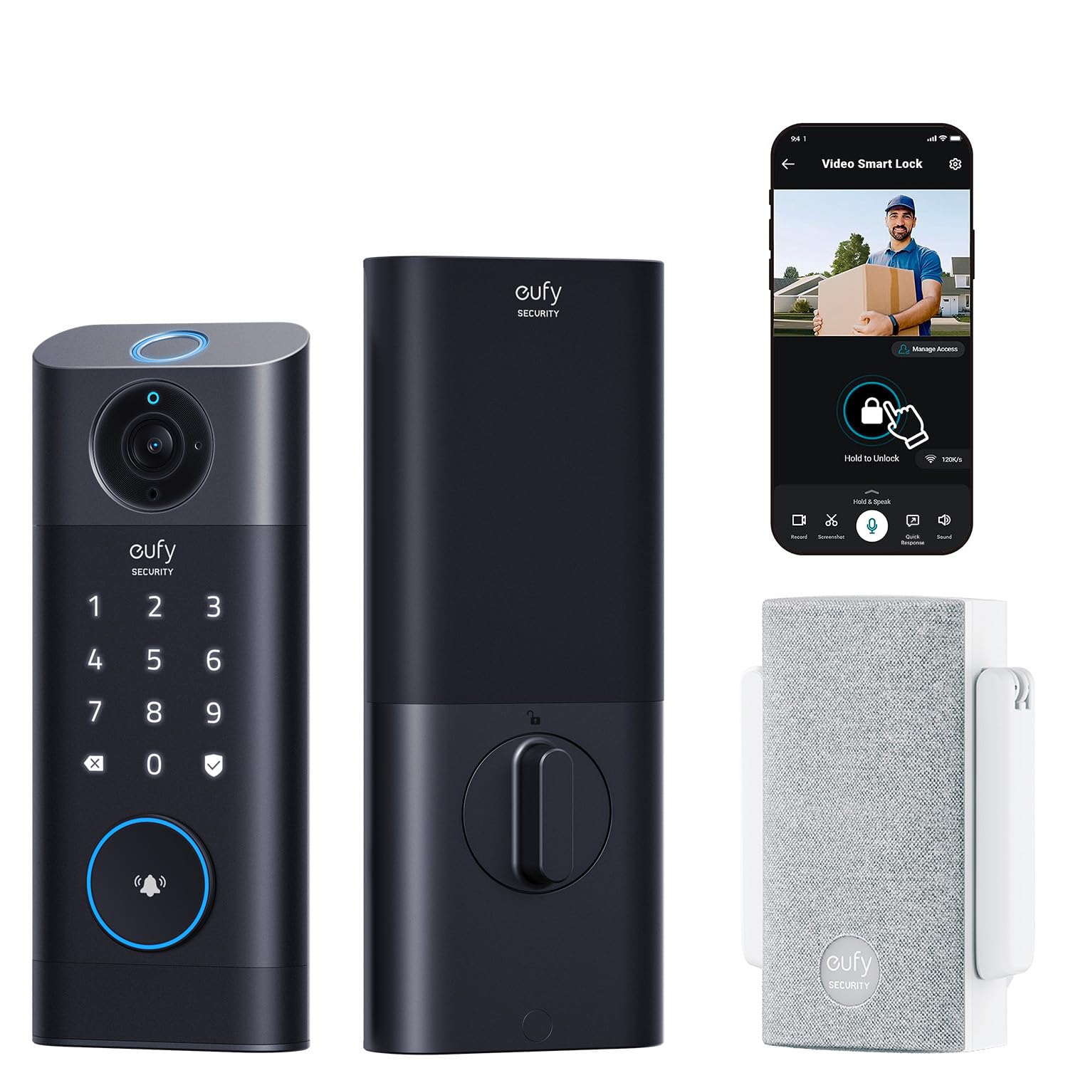 eufy SecurityVideo Smart Lock S330, 3-in-1 Camera+Doorbell+Fingerprint Keyless Entry Door Lock, Smart Wi-Fi Deadbolt for Front Door, App Remote Control, SD Card Required, Chime IncludedClimatePartner certified