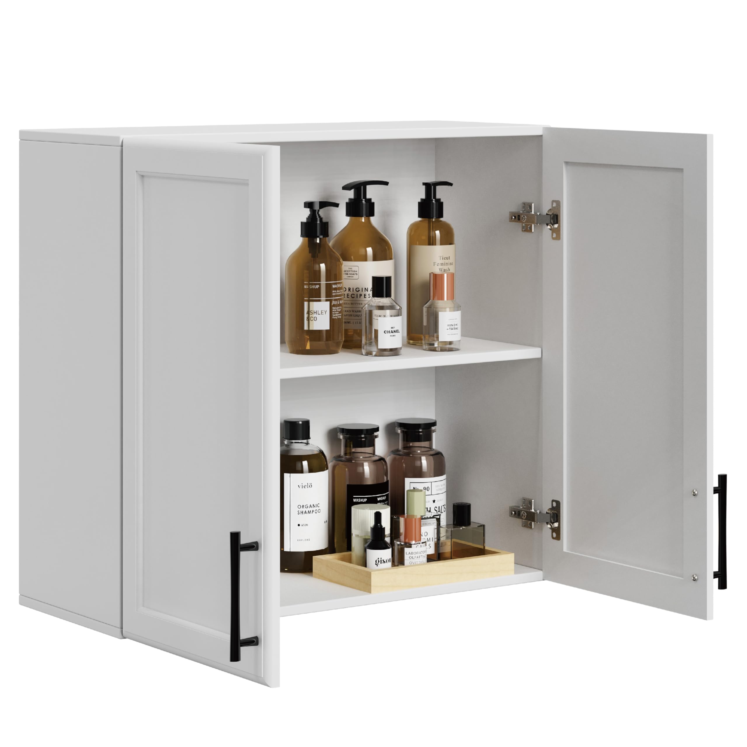 Wall Storage Cabinet - Kitchen Laundry Wall Amount Cabinet with Two Shaker Doors and Shelf, in White
