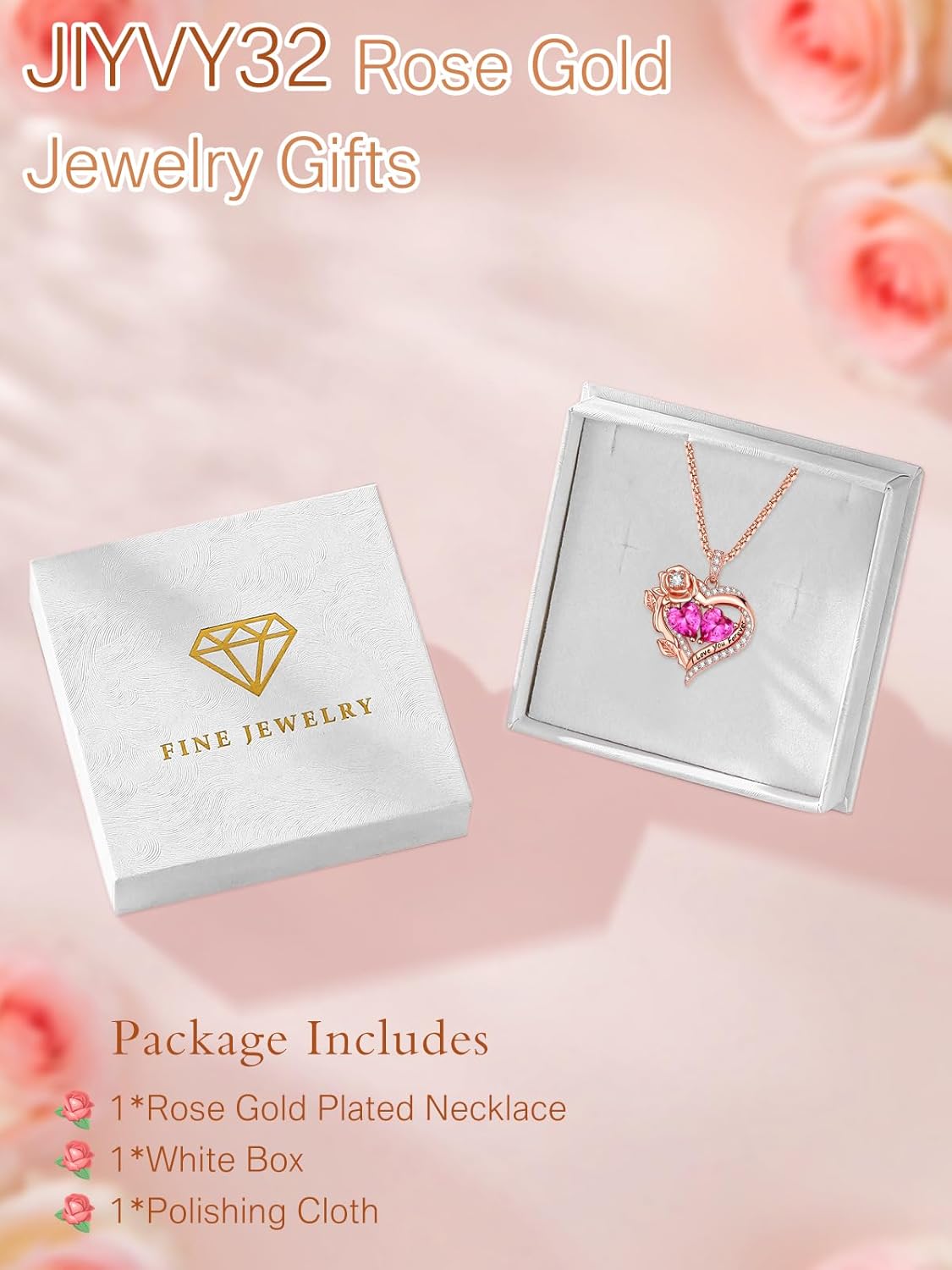 Rose Heart Valentines Necklaces for Women,Rose Gold Forever Love Jewelry with 2 Birthstones Pendant,Valentines Anniversarry Birthday Gifts for Her Wife Mom Grandma, 18+2 Inch Chain - Image 7