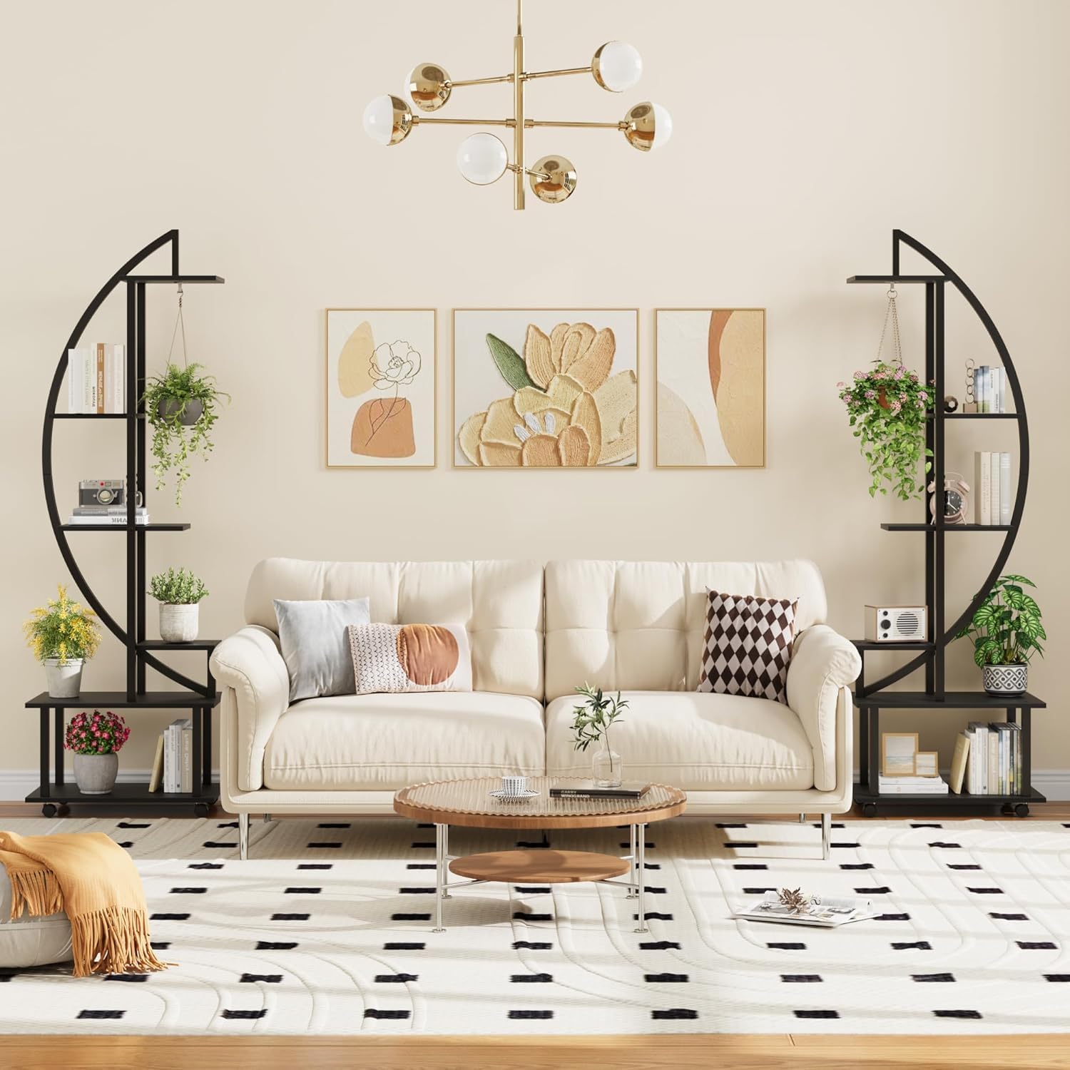 Lot de 2 175Cm Grand Support pour Plantes 6 Niveaux,Grande Étagère à Plantes Demi-Lune intérieur/extérieur,Etagère de Présentation sur Roulettes Amovibles & Crochets pour jardin,balcon,parlor