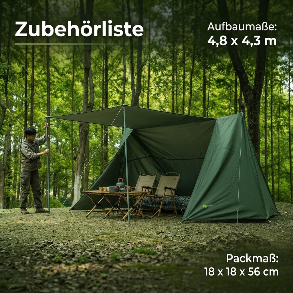 Robuste Gewebeplane 5000mm, Ultraleichtes Tarp für Wanderungen & Festival, Wasserdichtes Sonnensegel aus Oxford-Gewebe, 60x35x35cm Faltmaß, Dark Green