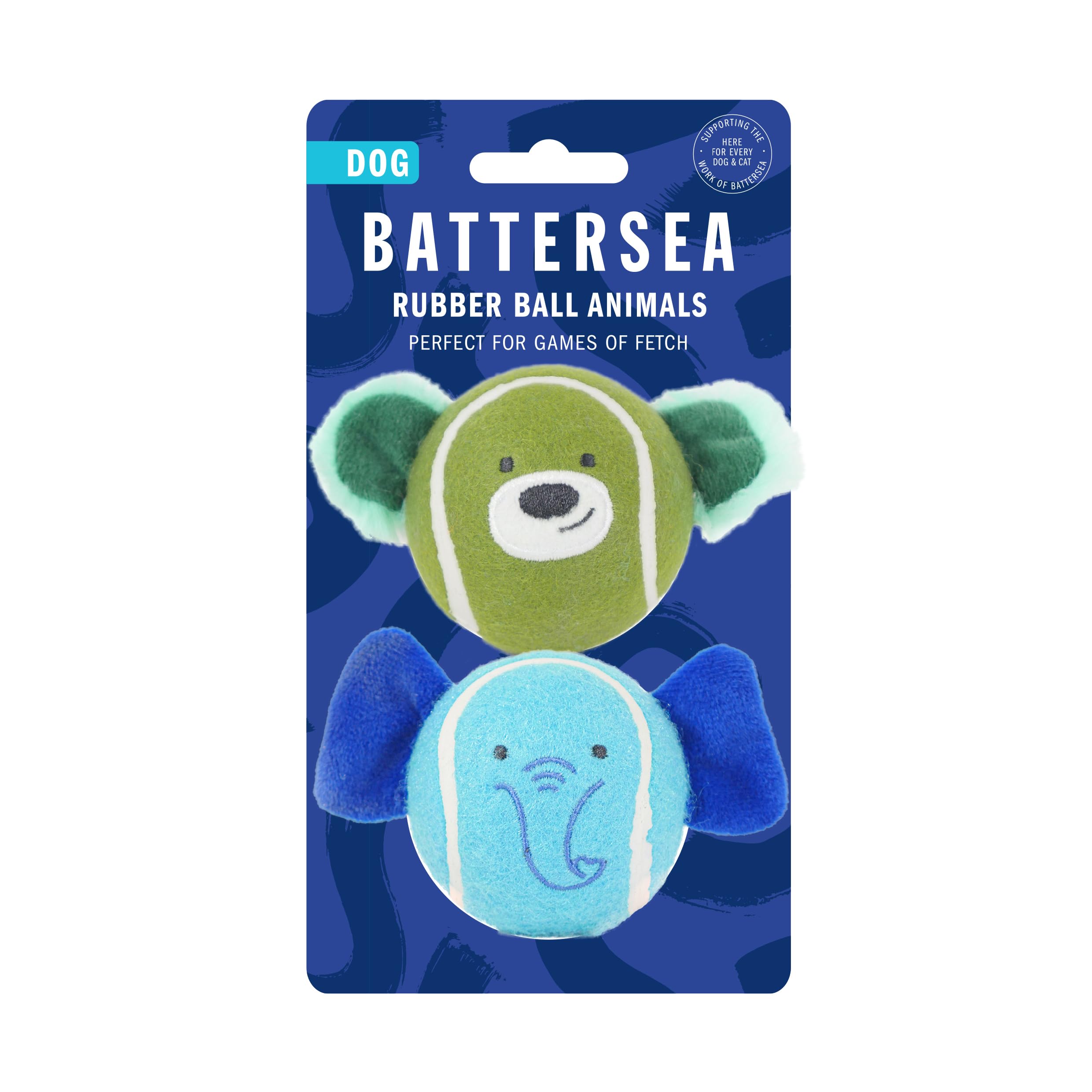 Rosewood Battersea Rubber Ball Animals Dog Toys, Blue & Green, 6.5 x 11 x 6.5 cm - Fun, Durable Tennis Ball Toys for All Dog Breeds