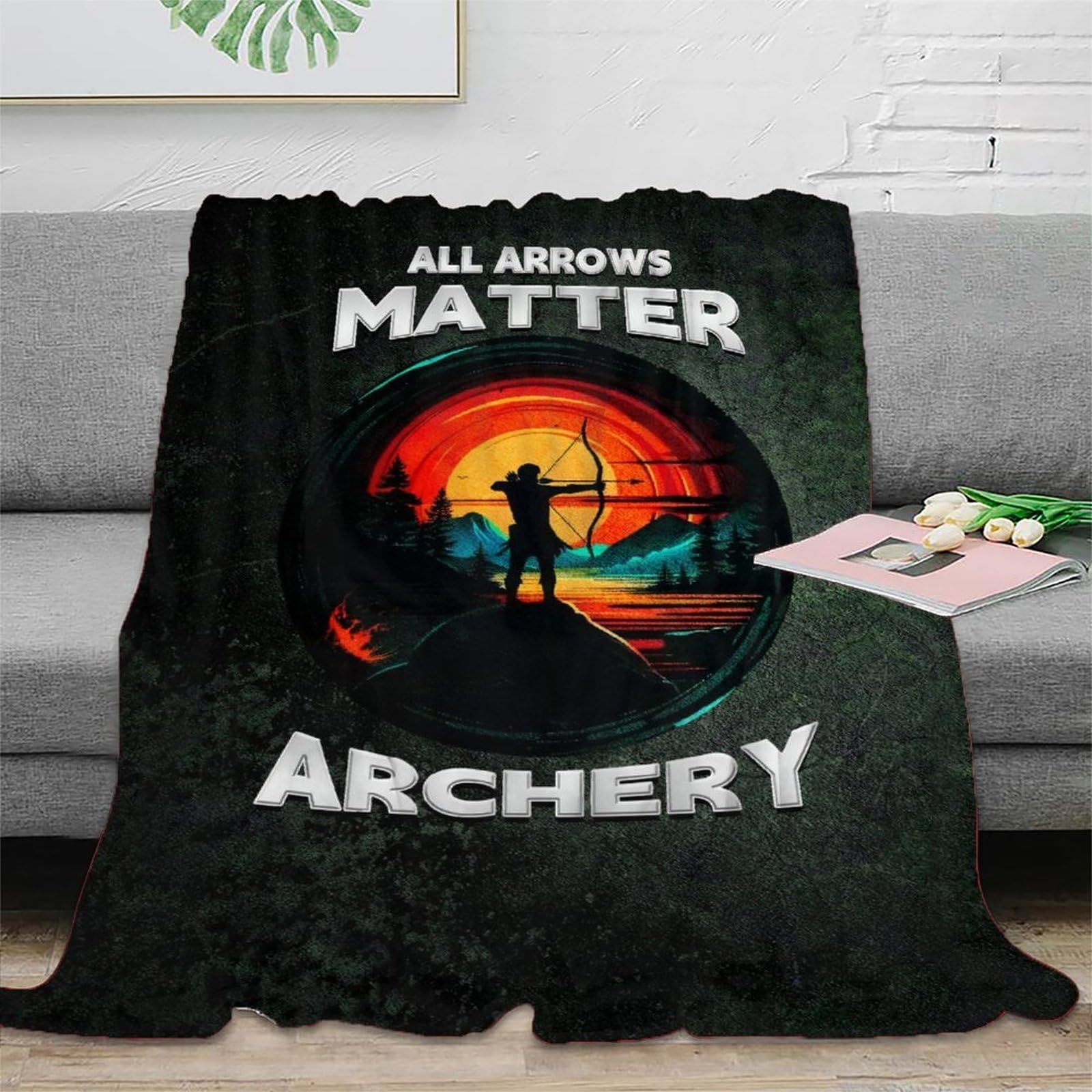 Couverture tir à l'arc 3D plaid microfibre chaud pour lit adulte enfant 150x200cm