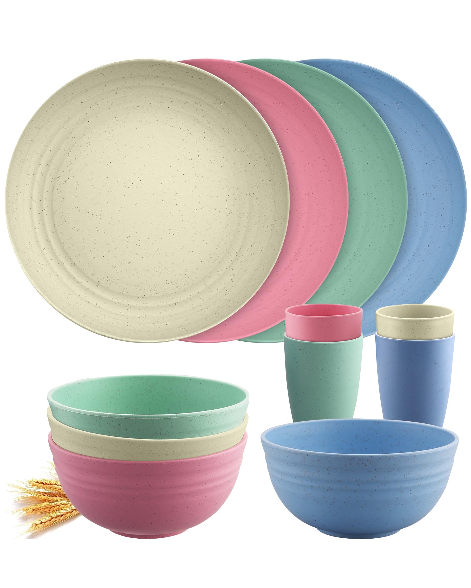 HOMGEN Plastic Dinner Set 12Pcs Unbreakable Lightweight Dinning Set Picnic Plates and Cups Set Dishwasher Safe Camping Plates and Bowls Set Camping Crockery Set for Home & Picnic etc
