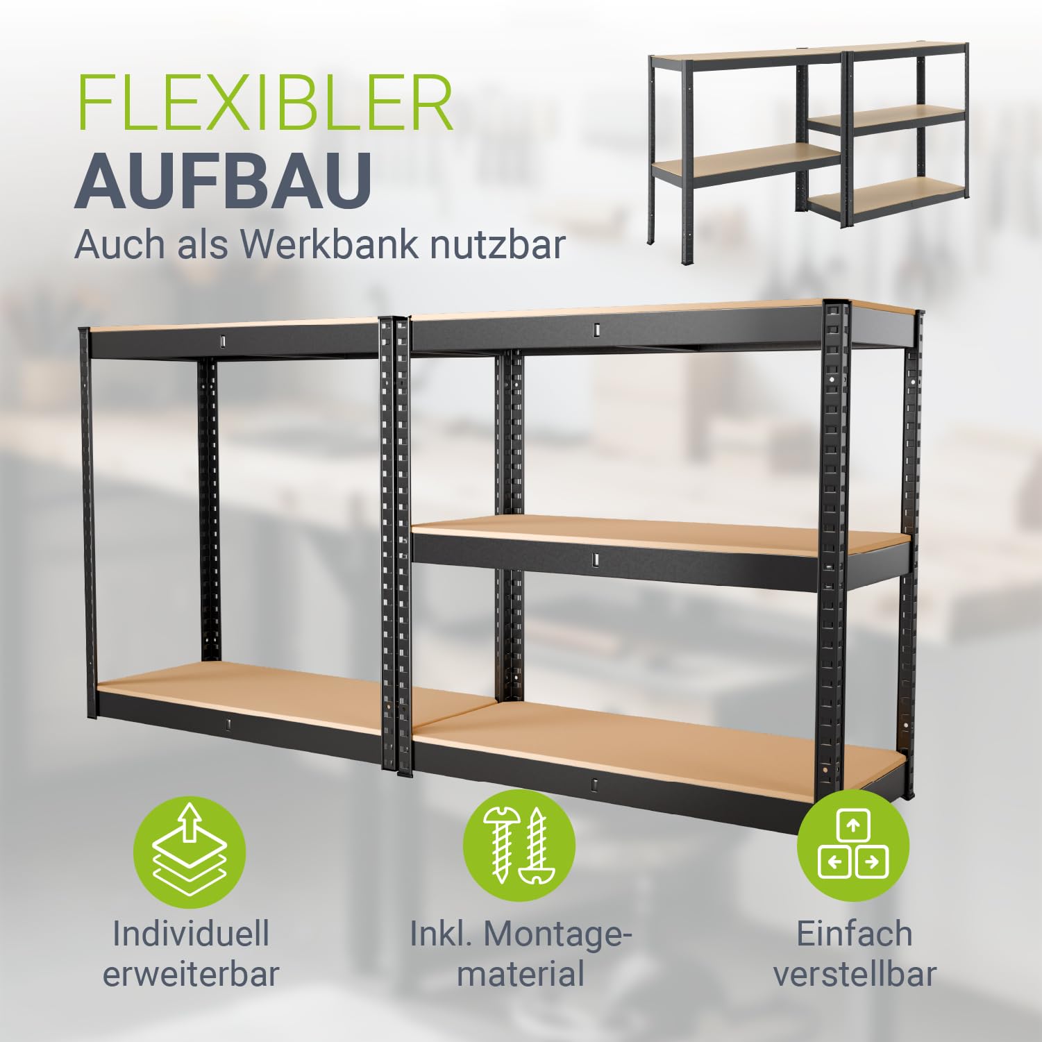 Juskys 2er-Set Lagerregal Basic 2X 180x90x40cm (HxBxT) - 1750 kg - 10 Böden - Schwerlastregal Steckregal Metall Kellerregal Regalsystem Regal - Grau