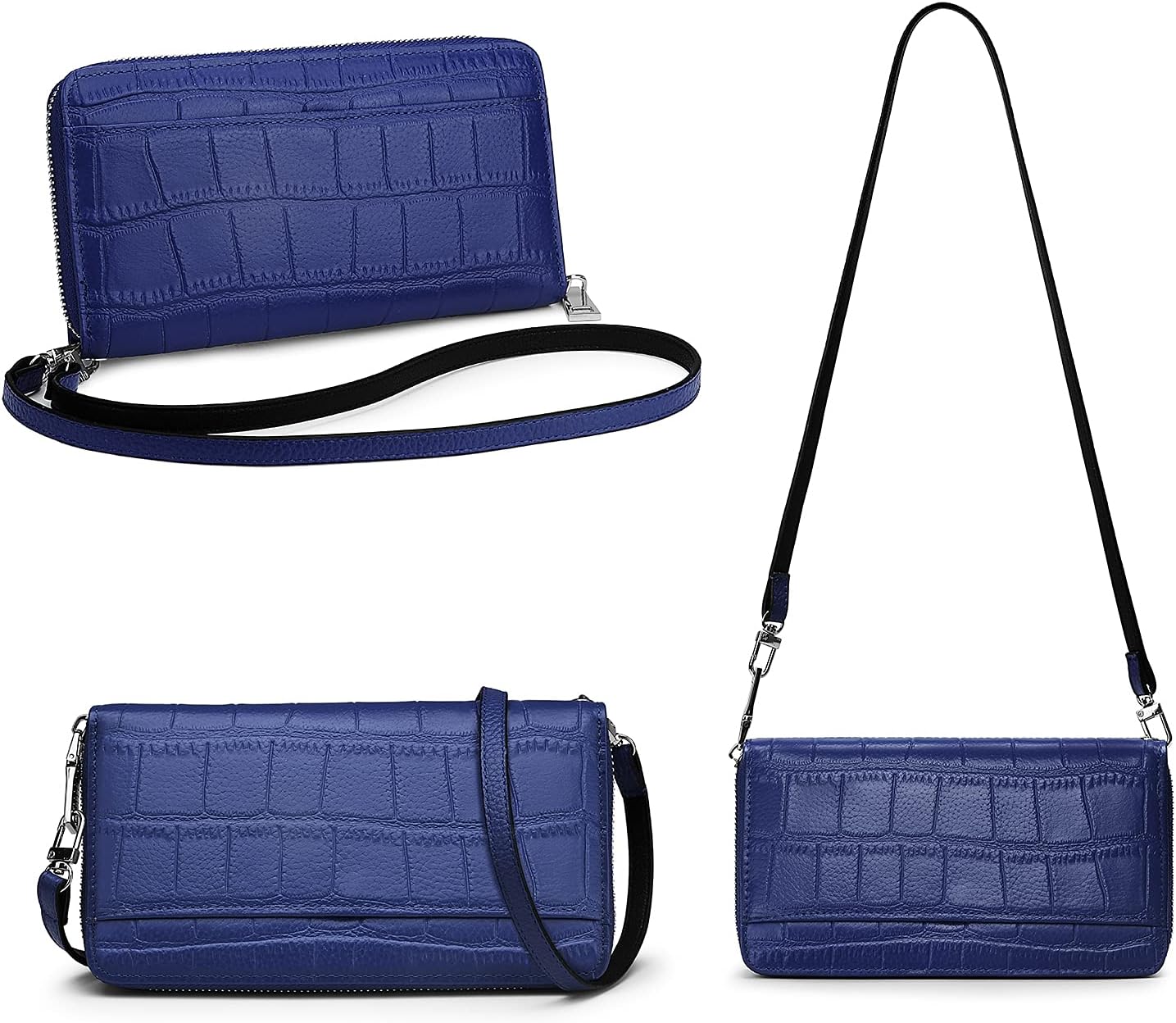 YALUXE Wristlet Handbags for Women Crocodile Effect Leather Clutch Zip-Around Wallet Phone Purse