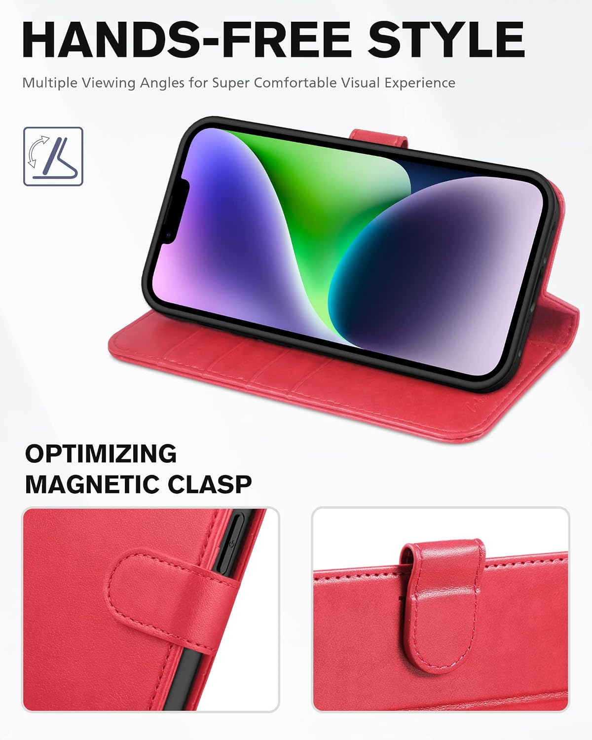 TUCCH Wallet Case for iPhone 14 6.1-inch, [RFID Blocking] [4 Card Slots] TPU Interior Protective Case, Magnetic Folio Shockproof PU Leather Stand Flip Cover Compatible with iPhone 14 6.1 5G, Red