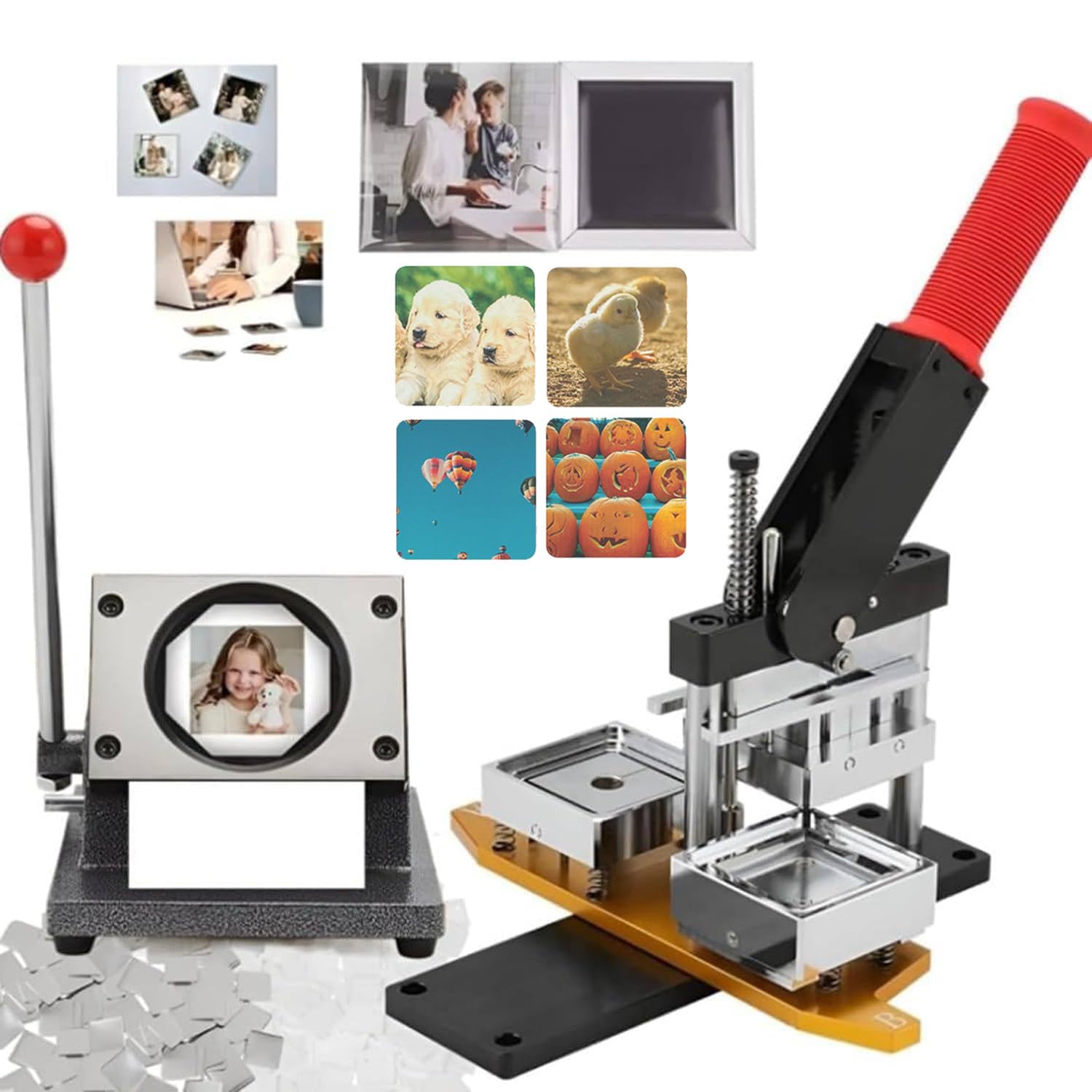 MYUYEE Badge Maker Machine,Button Maker, 50 * 50Mm/2 * 2In Pin Making Kit, Magnet Making Kit, Kit, Fridge Magnets Maker Machine+1000 Sets Of Consumables+Paper Cutter M