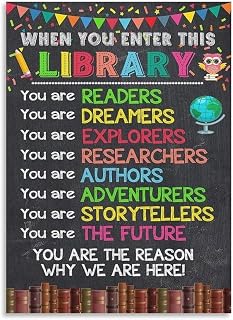 Library Rules Poster, Colorful Reading Posters for Classroom, Elementary School Decor, Reading Corner Wall-Art(Unframed,08x12inch(20x30cm))