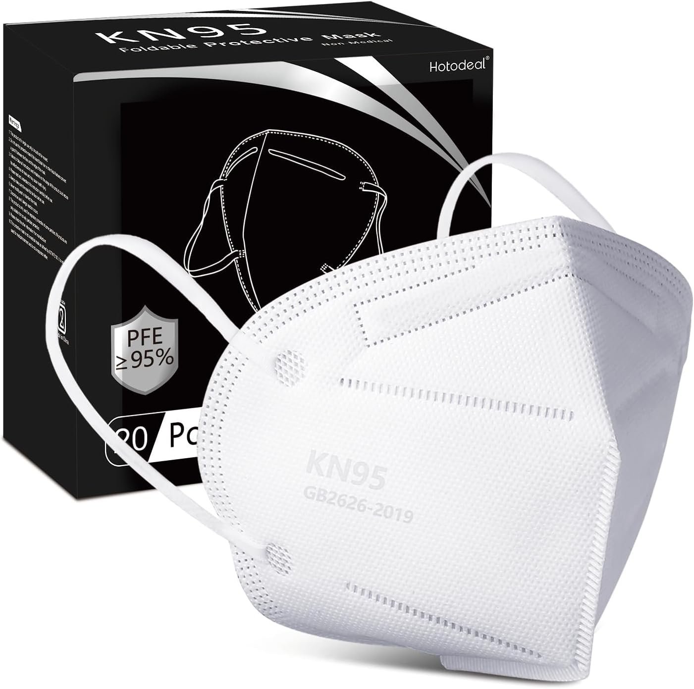 Hotodeal KN95 Face Mask 20 PCS,5 Layers Cup Dust Mask Against PM2.5 from Fire Smoke, Dust, for Men, Women, Essential Workers(White)