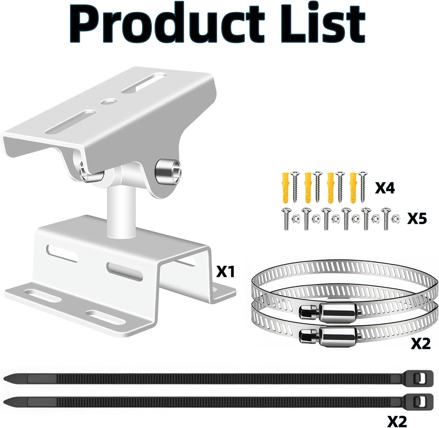 Short Security Camera Mount Bracket, 85mm Height, Stainless Steel Pole/Wall Mount with 8.78" Hoops & 11.81" Cable Ties, Compatible with CCTV/IP Cameras (Short Type-3.3" Pole Mount)