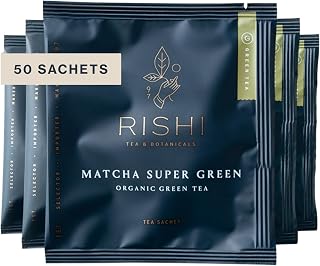 Rishi Tea Organic Matcha Super Green Japanese Tea - Umami Antioxidant Sencha Matcha Blend, 50 Caffeinated Sachets