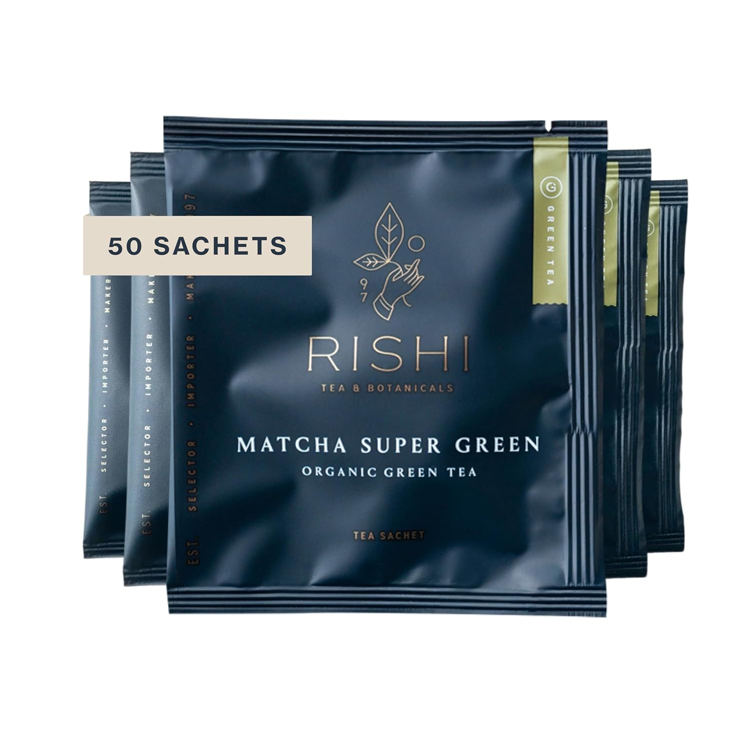 Rishi Tea Organic Matcha Super Green Japanese Tea - Umami Antioxidant Sencha Matcha Blend, 50 Caffeinated Sachets