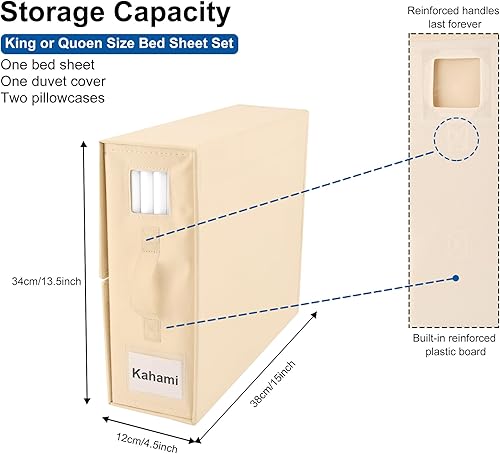 Miniatura 4 de Paquete de 4 organizadores de armario y almacenamiento, organizador de sábanas para armario de lino, contenedor de sábanas tamaño King, cubo de