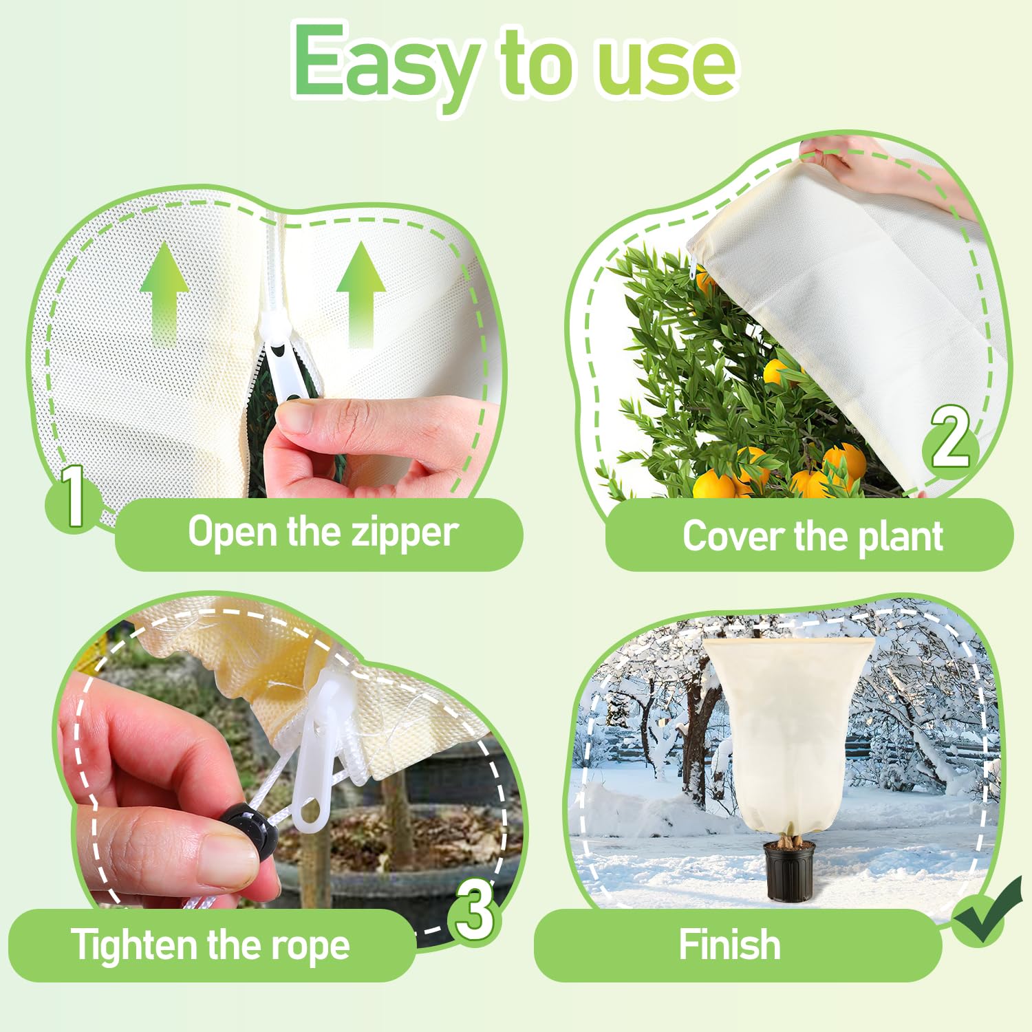 Sonnewelt 3 pièces 200 x 240 cm Protection hivernale pour plantes, avec fermeture éclair et cordon de serrage, protection contre le gel pour plantes en pot, hivernage et arbre fruitier, résistant à la