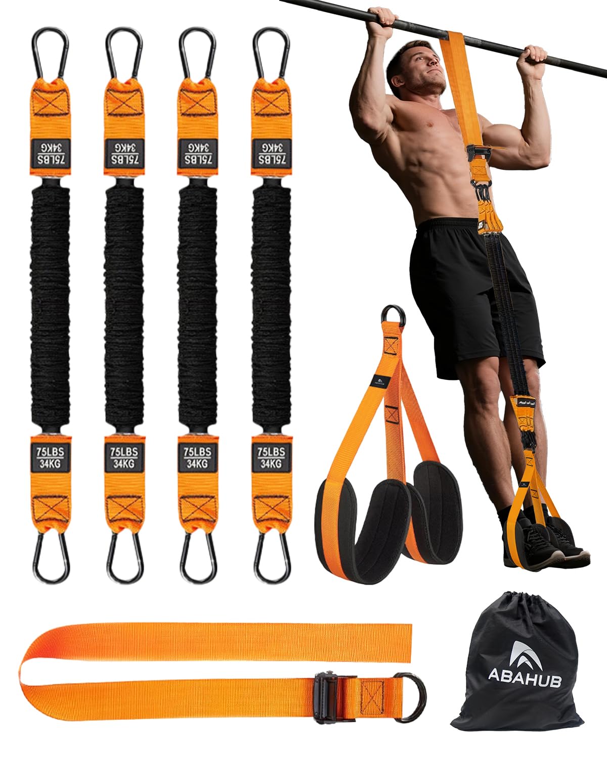 Abahub Pull Up Assistance Bands, Heavy Duty Resistance Band For Pull Up Bar, Pull Up 300lbs Assist Belt, Adjustable Weight/Size with Fabric Feet/Knee Rest, Home Gym, Strength Training, Orange โ image 1