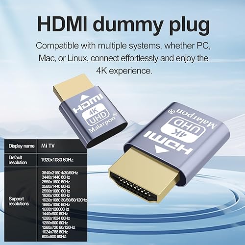 Miniatura 5 de Enchufe simulado HDMI compatible con pantalla sin cabeza emulador DDC EDID Headless Ghos con Windows Mac OSX Linux Ideal para aceleración de