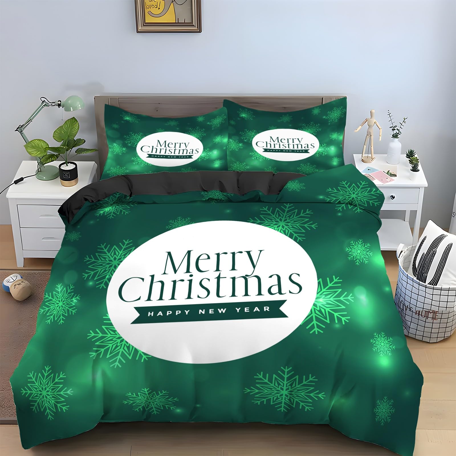 Housse de couette 90x190 Noël en microfibre douce avec fermeture éclair pour literie KG230 sans plis