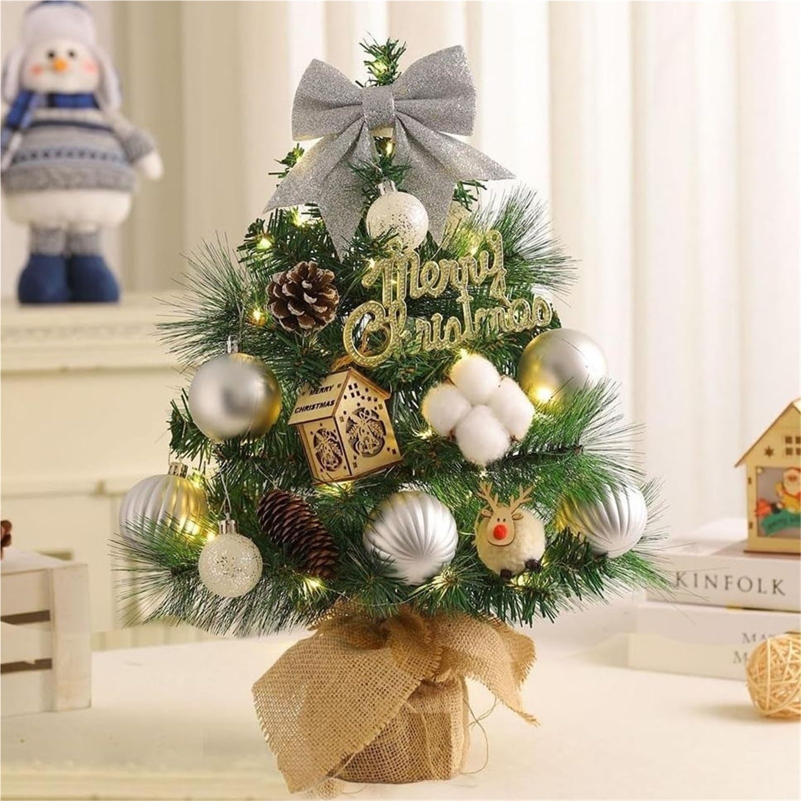 Mini albero di Natale artificiale da 45 cm/17,7 pollici, piccolo albero da tavolo for decorazioni fai da te for le feste e for l'ufficio Piante artificiali(Style 3)