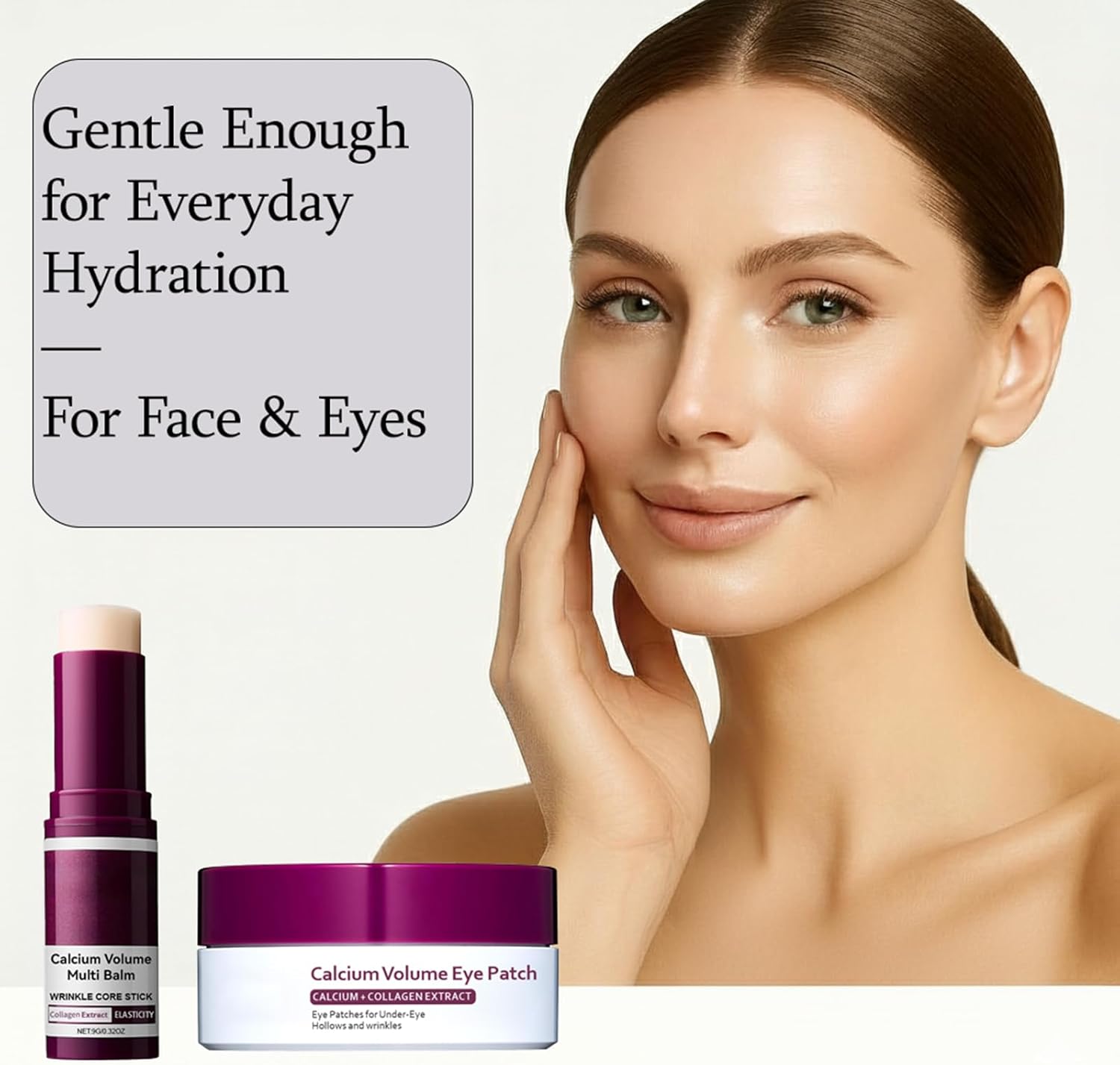 Calcium Volume Eye Care Set: Multi Balm Stick (9g) & Collagen Hydrogel Eye Patches (60ea/30 Pairs). Deep Hydration, Wrinkle Smoothing, Elasticity Boosting, for Under-Eye Hollows & Skin Nourishing. - Image 2