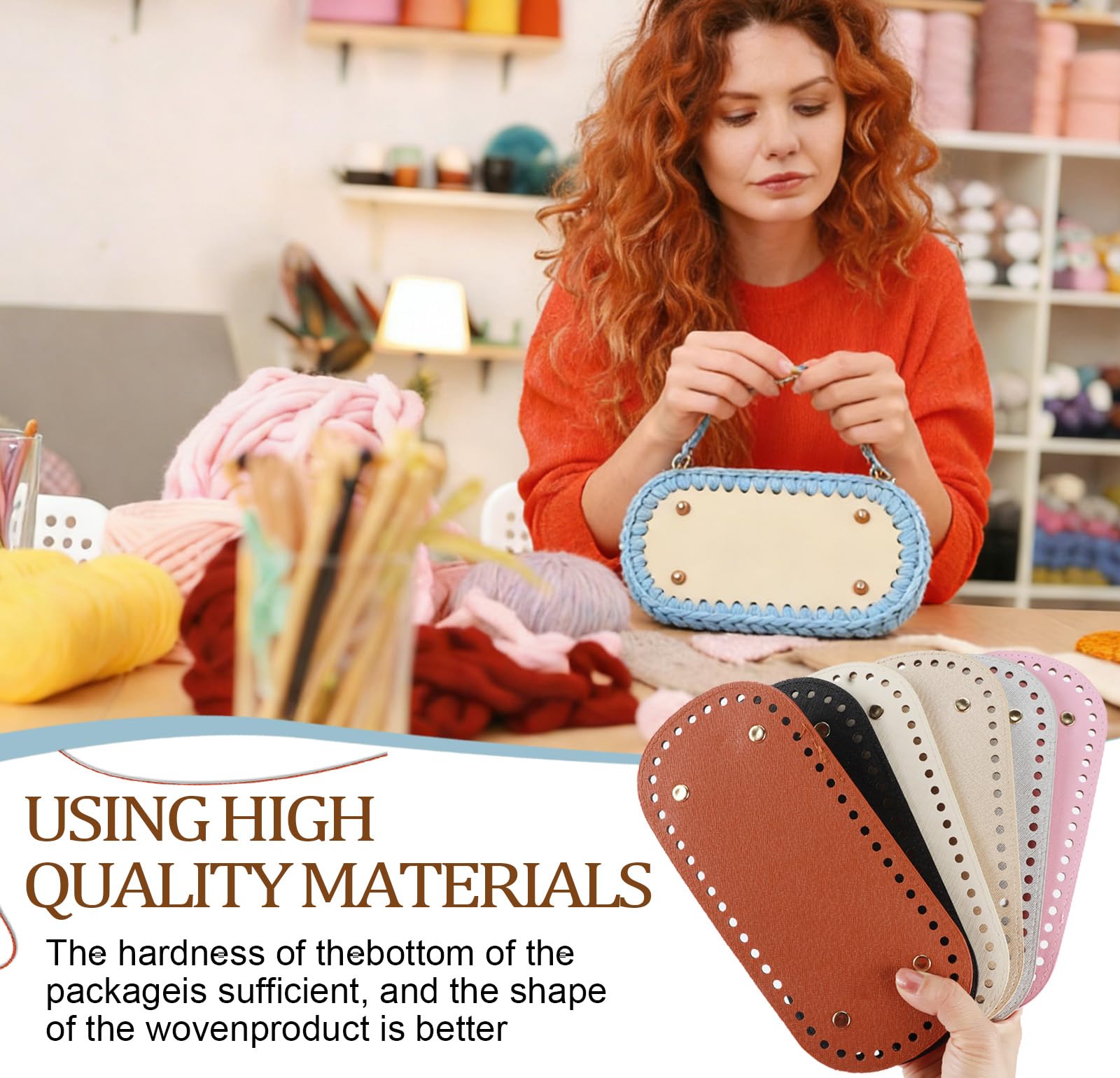 6 Piezas Bases para Bolsos de Crochet, 22 x 10cm Almohadilla Inferior de Bolso, Cojin Inferior Cuero con Agujeros, Bolsas Ganchillo Base, para Accesorios Hechos a Mano del Bolso DIY
