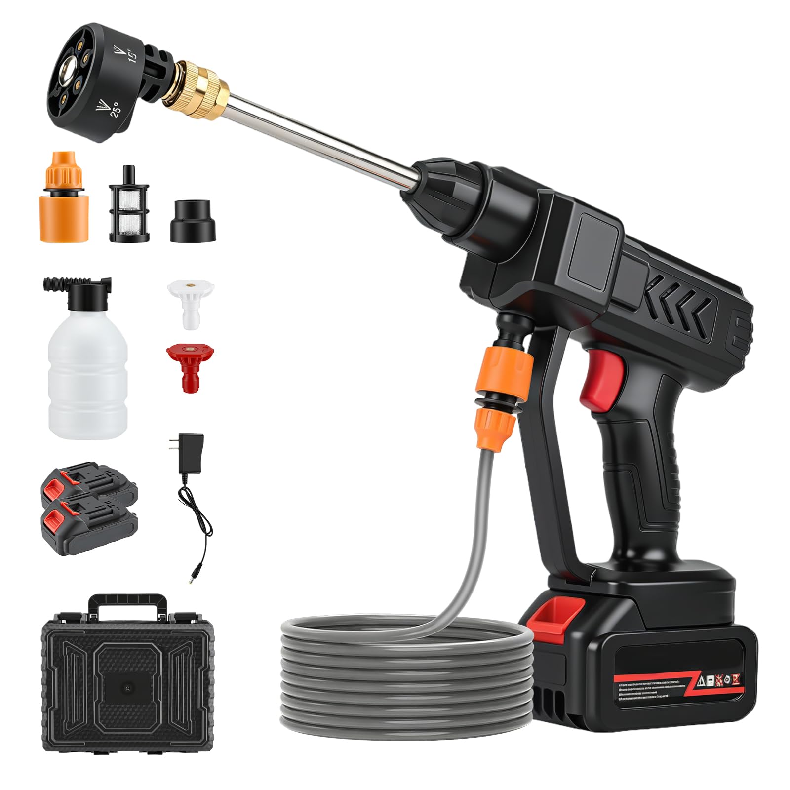 12V Cordless Pressure Washer,600PSI High-Pressure Cleaner with Batteries, 6-in-1 Nozzle, 5M Hose, Foam Cannon,Portable Water Spray Gun Cleaner for Car, Fence, Floor Cleaning