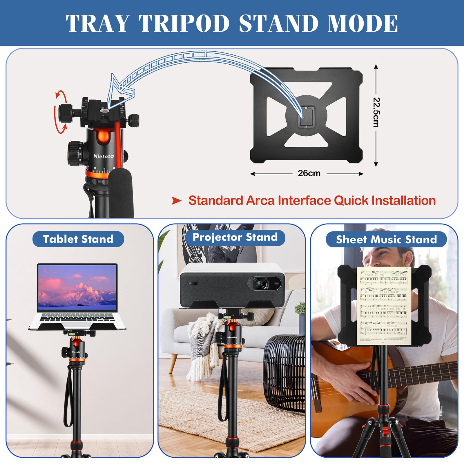 Treppiede per fotocamera con vassoio staccabile